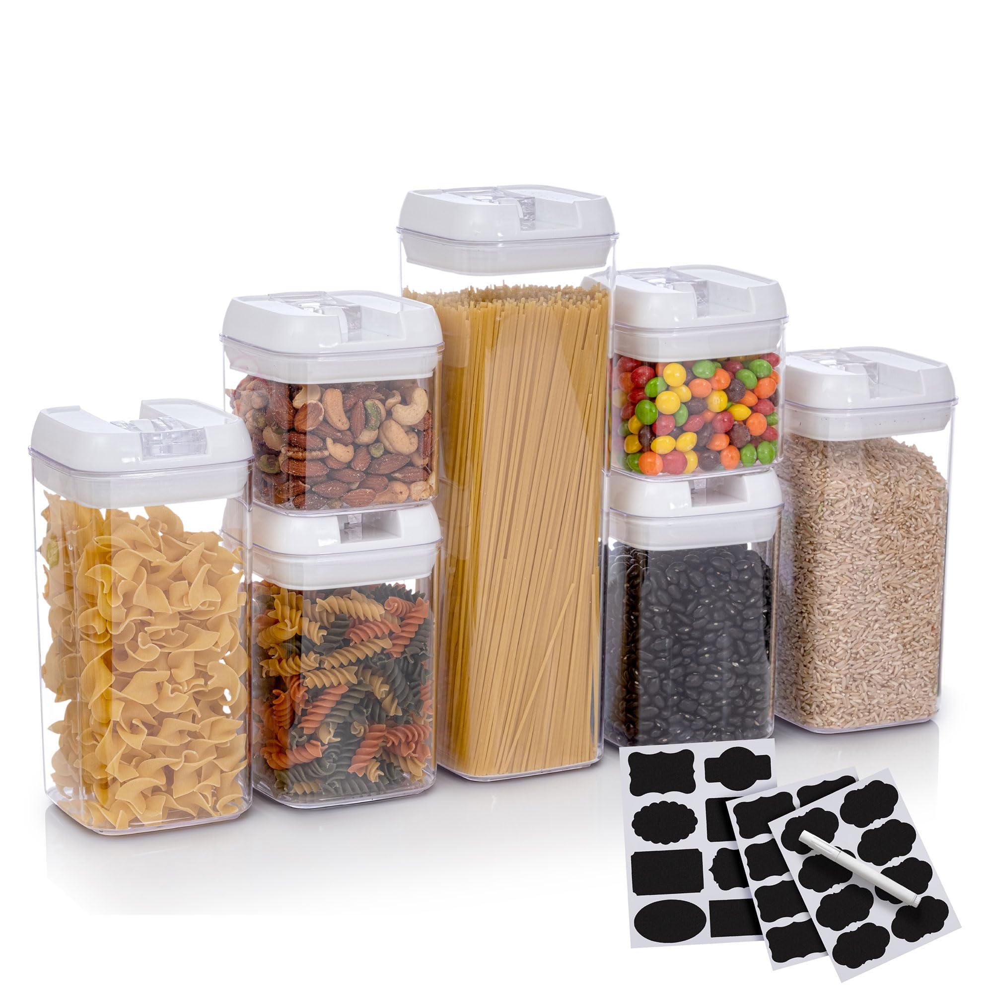 Airtight Food Storage Containers Set of 7 with Lids - Cheer Collection Kitchen Pantry Organizers for Flour, Sugar, Cereal & Dry Goods - Perfect for Home, Office & Meal Prep (White)