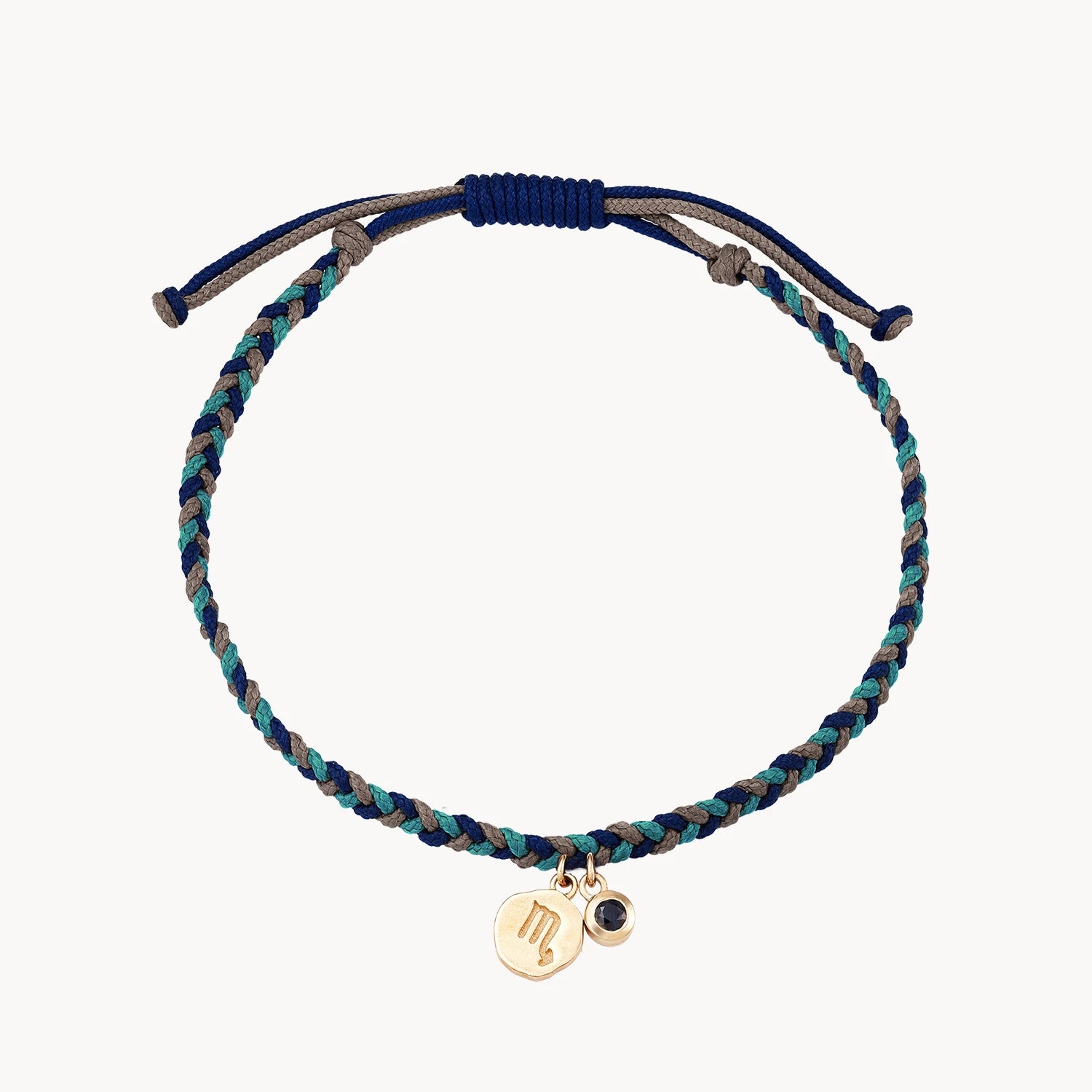 10K Yellow Gold Scorpio Zodiac Water Element Bracelet with Blue Sapphire & Cord - Perfect for Birthdays, Gifts & Spiritual Protection