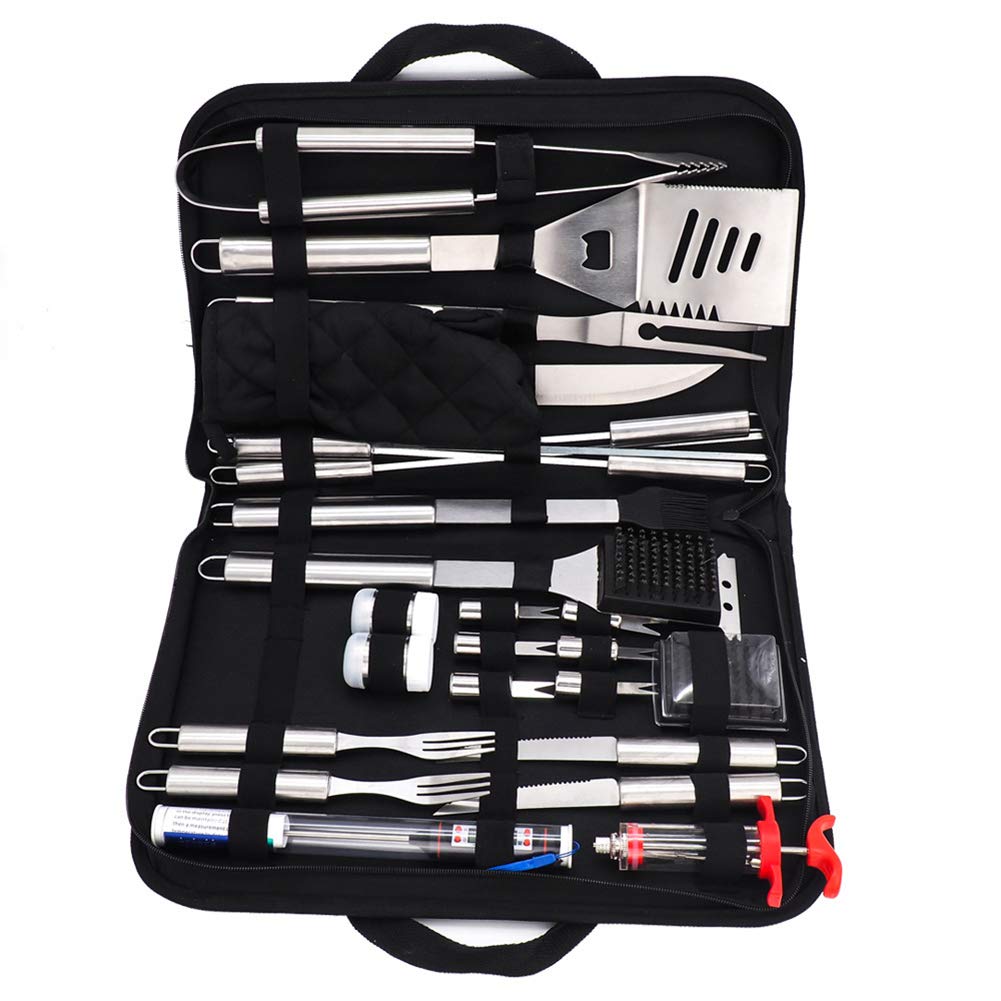 26Pcs Stainless Steel BBQ Grill Tools Set with Grill Mats & Aluminum Case - Premium Outdoor Barbecue Accessories for Camping, Backyard Cookouts - Perfect Gift for Dad, Men (Christmas, Birthday) - Ideal for Grilling Burgers, Steaks, Vegetables at Picnics and Tailgate Parties