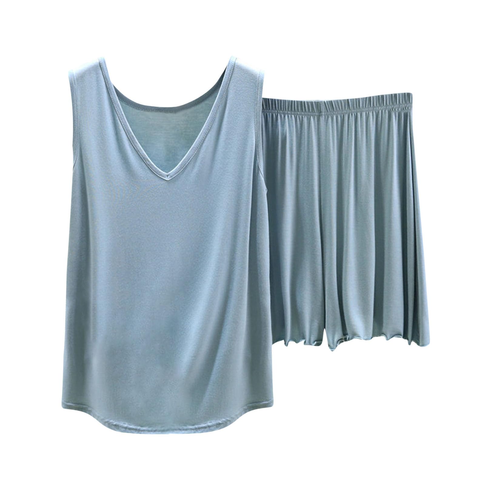 Women's Sleeveless 2-Piece Pajama Set - Soft Comfy Loose Top & Shorts Lounge Wear for Summer - Perfect for Sleepwear, Loungewear, and Casual Home Outfits