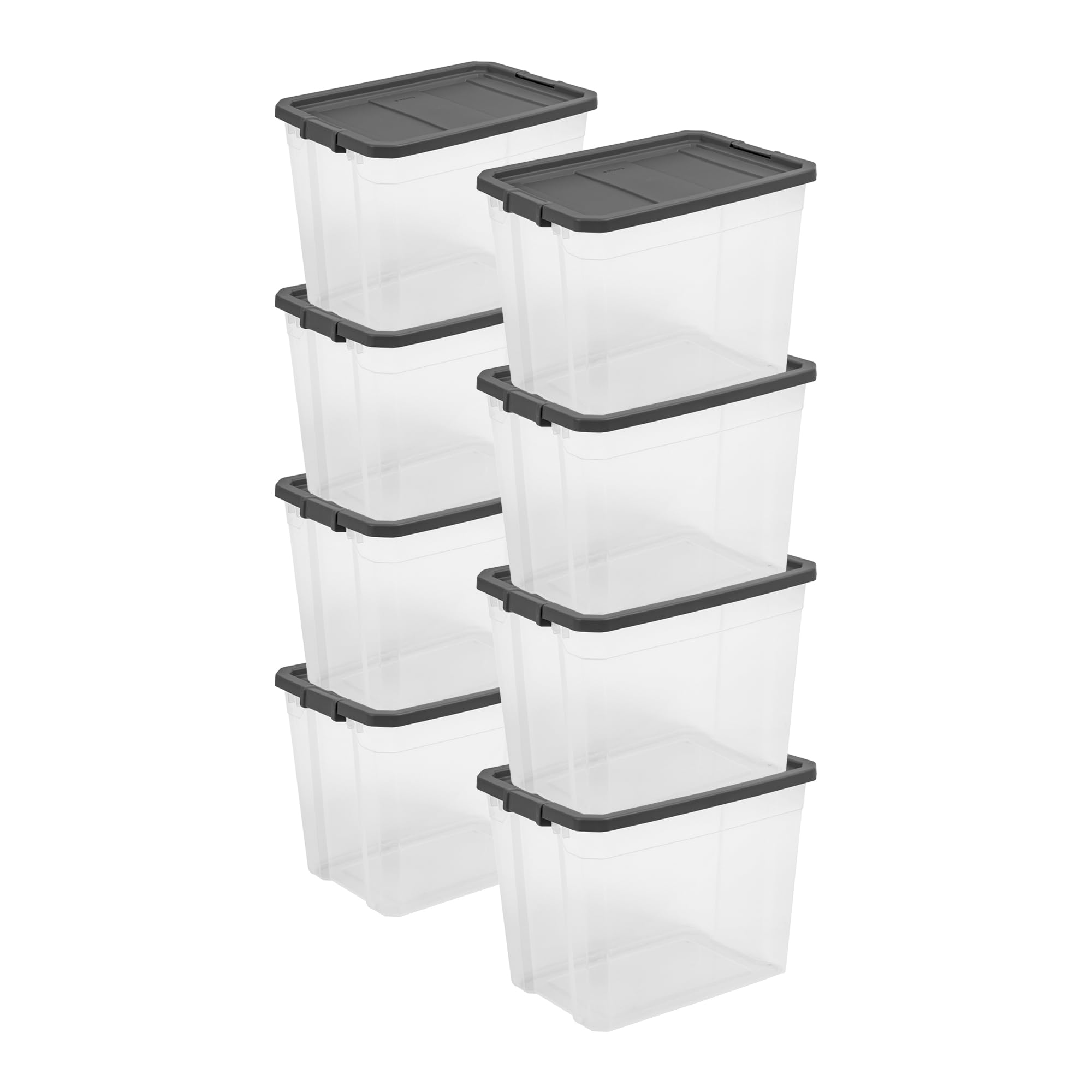 Sterilite 8-Pack Modular Stacker Box - Clear Plastic Storage Bins with Secure Latching Lids (108 Quart) - Durable Stackable Organizer for Home, Office & Garage Storage Solutions