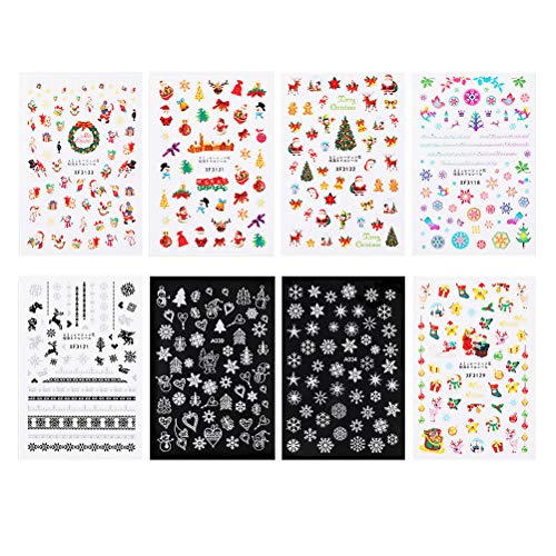 LEDMOMO 8 Sheets 3D Christmas Nail Stickers - Cartoon Holiday Nail Art Decals for Manicure - Perfect for Christmas Parties, Gift Giving & DIY Nail Designs