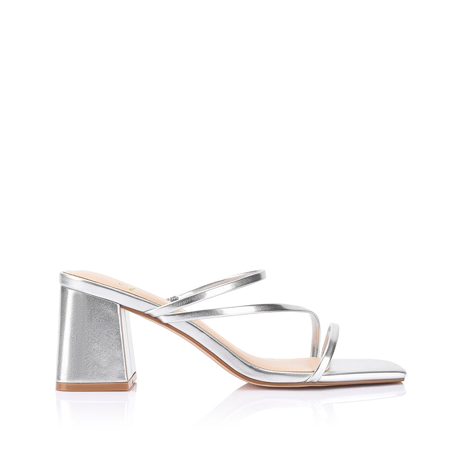 Stanford Block Heel Mules - Silver Metallic Leather Slip-On Shoes for Women | Comfortable Office Work & Casual Outing Shoes