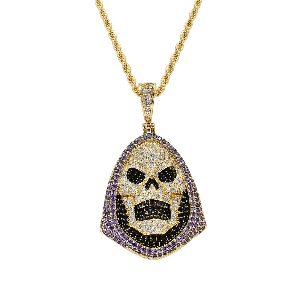 Iced Out Skull Pendant Necklace - 18K Gold Plated Hip Hop Jewelry for Men & Women | Party & Gifting