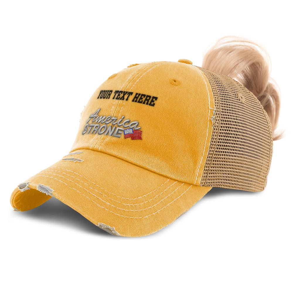 Custom Women's Ponytail Trucker Hat - Adjustable Distressed Vintage Baseball Cap with Reflective Stripes for Running, Hiking & Outdoor Activities
