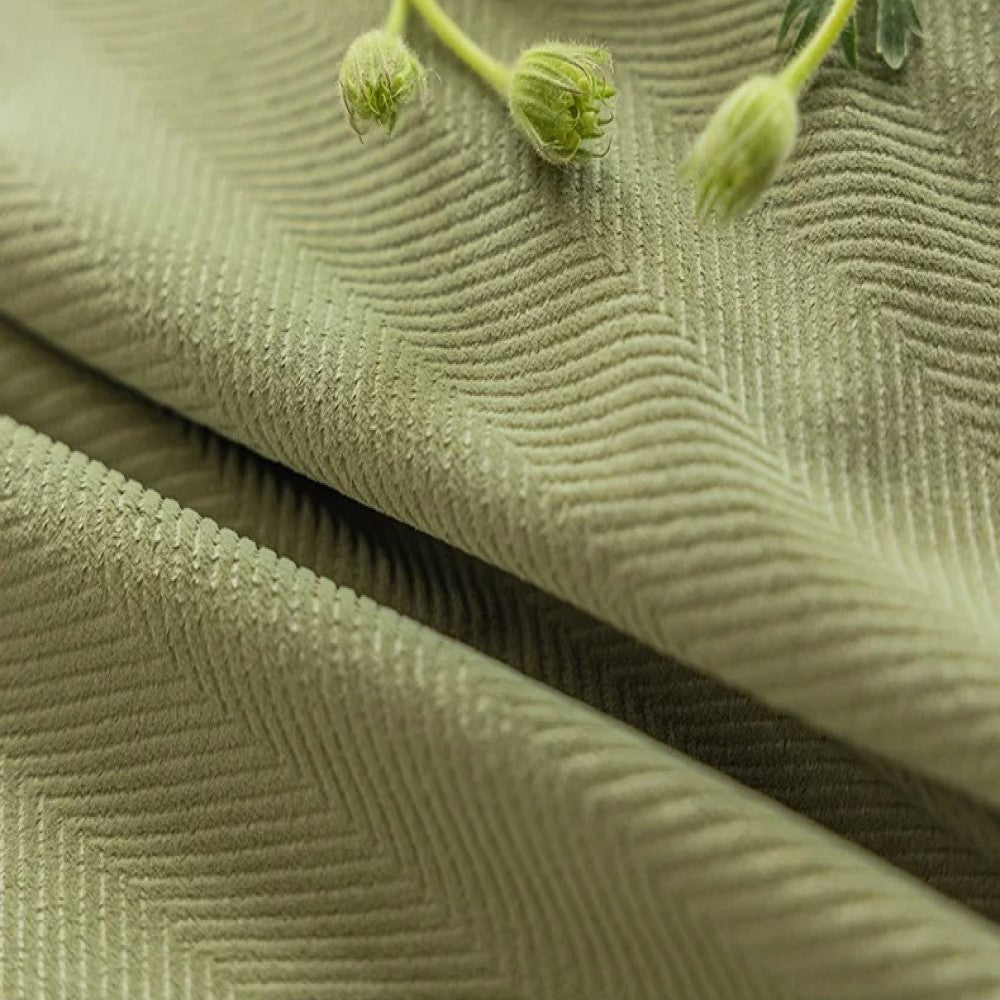 Luxury Modern Herringbone Velvet Curtains - Light Green | Blackout Drapes for Living Room, Bedroom & Home Decor