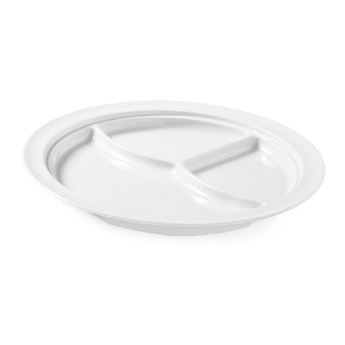 GET CP 531 W Supermel Plate - 3 Compartment Divided Dinner Plate, 10 Inch Diameter, Pack of 12 - Perfect for School Cafeterias, Picnics & Buffet Serving