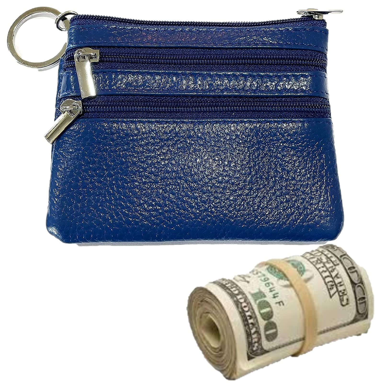 Genuine Leather Mystery Money Wallet Coin Purse with Real Cash Inside - Up to $100 Surprise Gift (Blue) | TikTok Viral Keychain Pouch for Gifts, Parties & Pranks