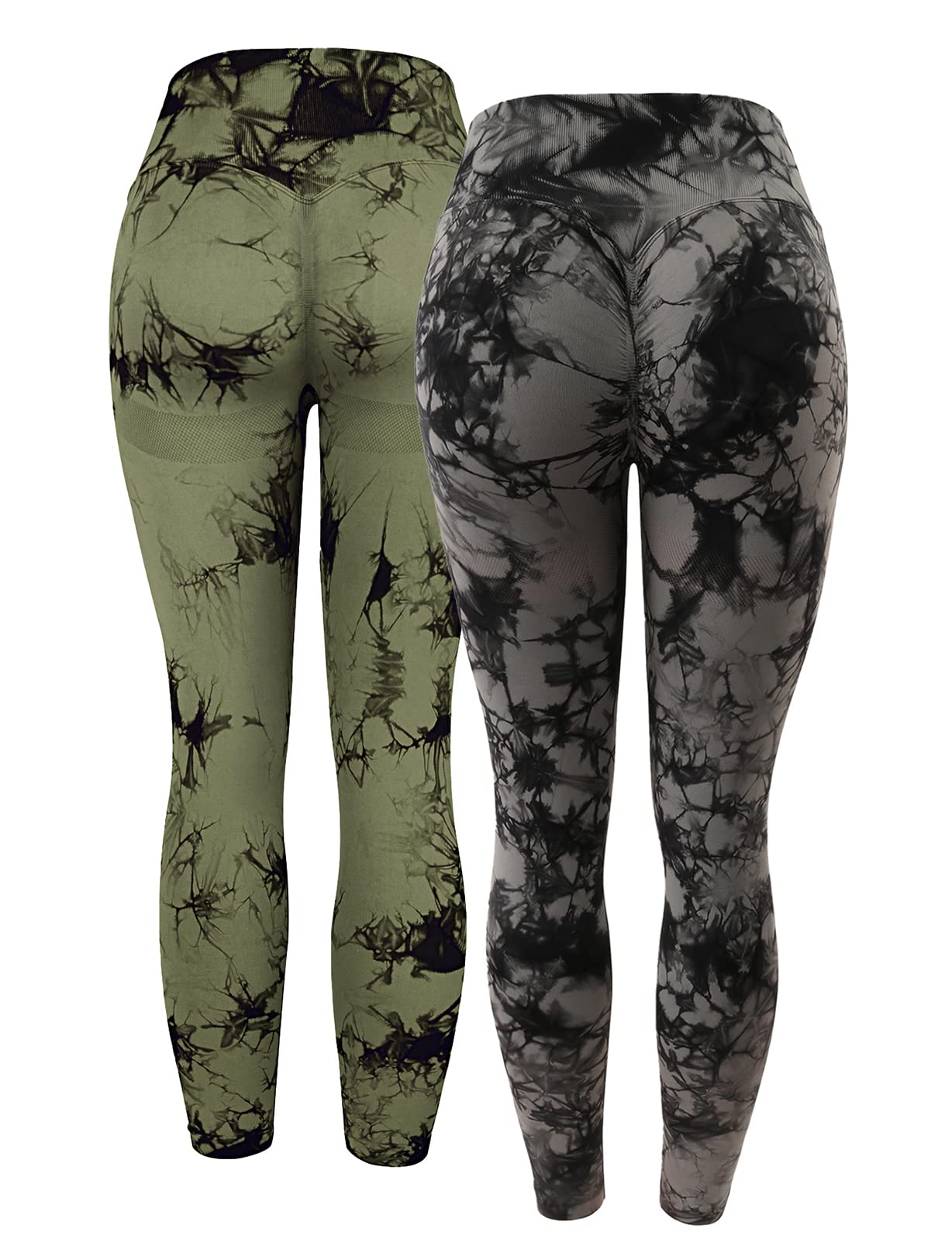 OMKAGI Women's Scrunch Butt Lifting Leggings - High Waisted Seamless Workout Tights for Yoga, Gym & Running - 2 Pack (Black/Charcoal) - Perfect for Fitness, Lounge & Everyday Wear