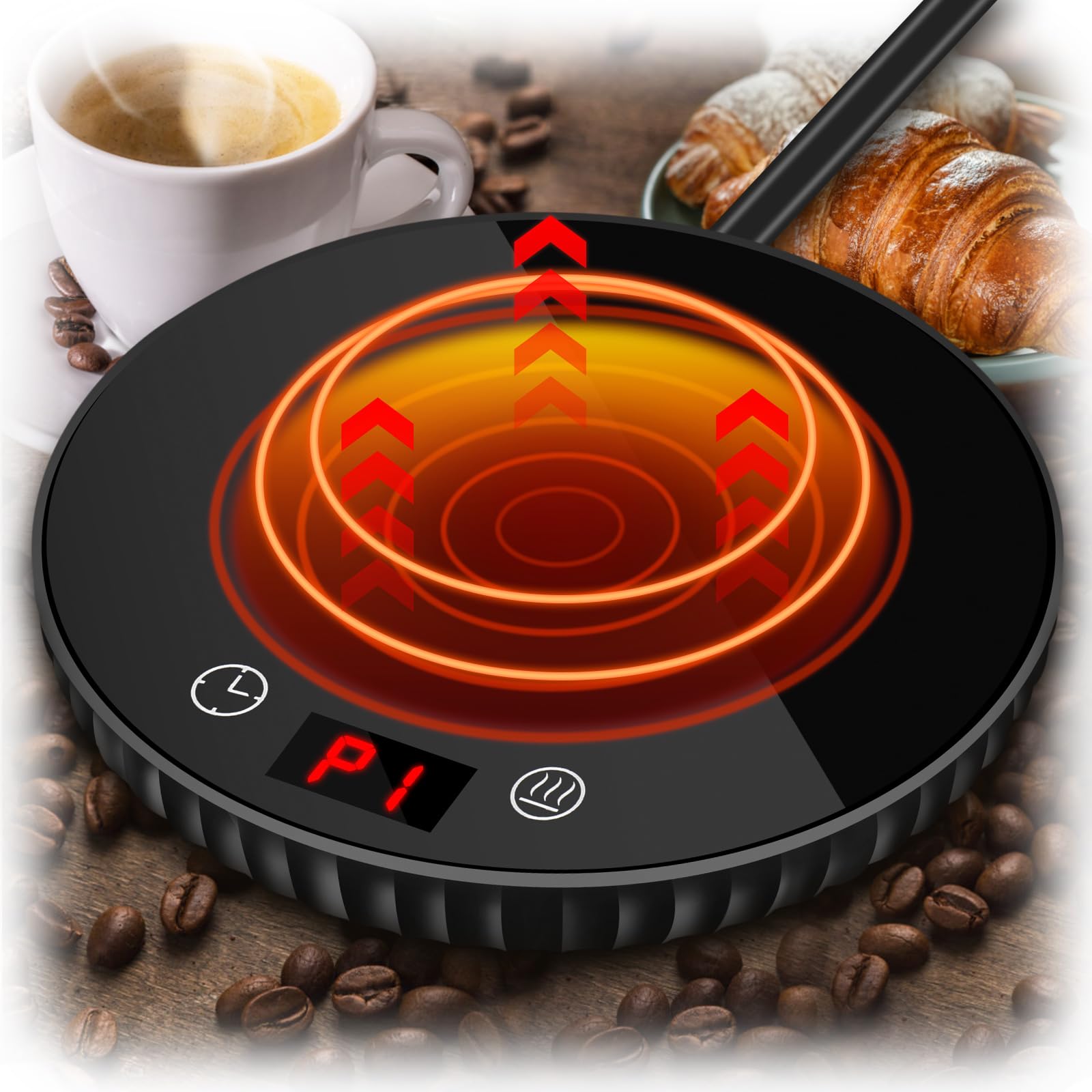 Coffee Mug Warmer with 2 Temperature Settings & Auto Shut Off - 1-12 Hour Timer for Coffee, Tea, Hot Chocolate & Beverages - Perfect for Home, Office & Desk Use - Keep Your Drinks Warm All Day