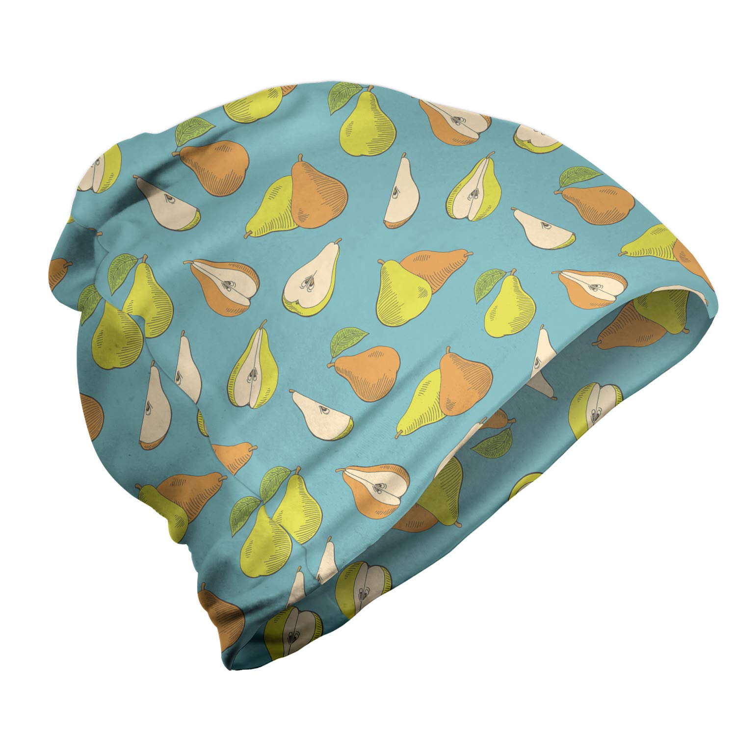 Ambesonne Unisex Beanie - Colorful Sketchy Fruit Sliced Design for Men & Women | Warm Winter Knit Hat for Hiking, Outdoor Activities & Casual Wear