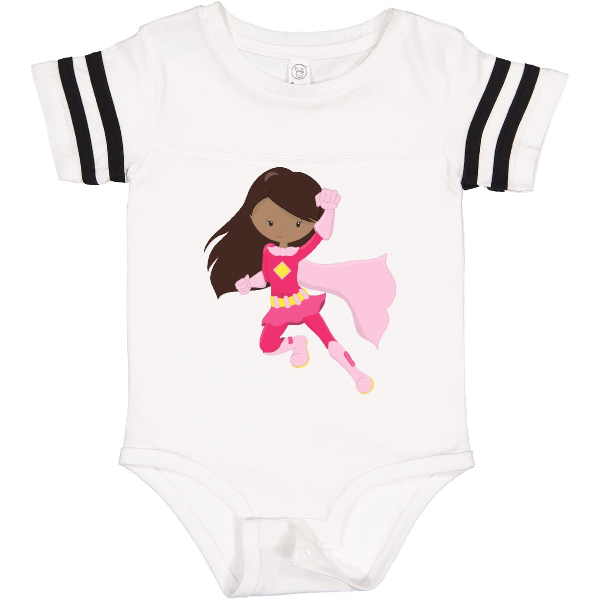 Inktastic African American Superhero Girl Pink Cape Baby Bodysuit - Cute Infant Onesie for Superhero Costume, Birthday Party & Everyday Wear