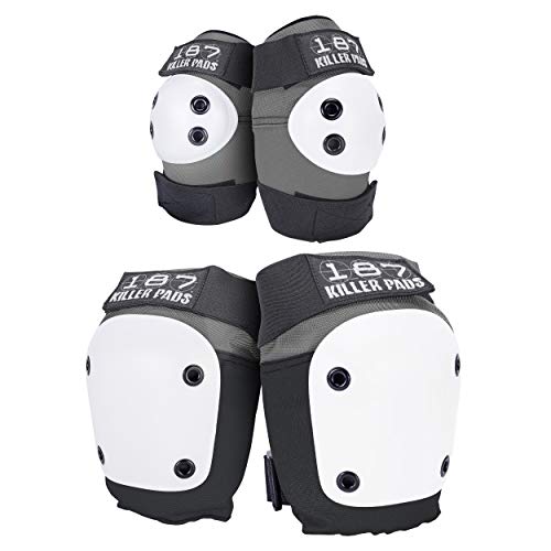 187 Killer Pads Knee and Elbow Pads Set - Protective Gear for Skateboarding, Rollerblading & BMX (Grey, Large/X-Large) - Perfect for Extreme Sports & Outdoor Activities