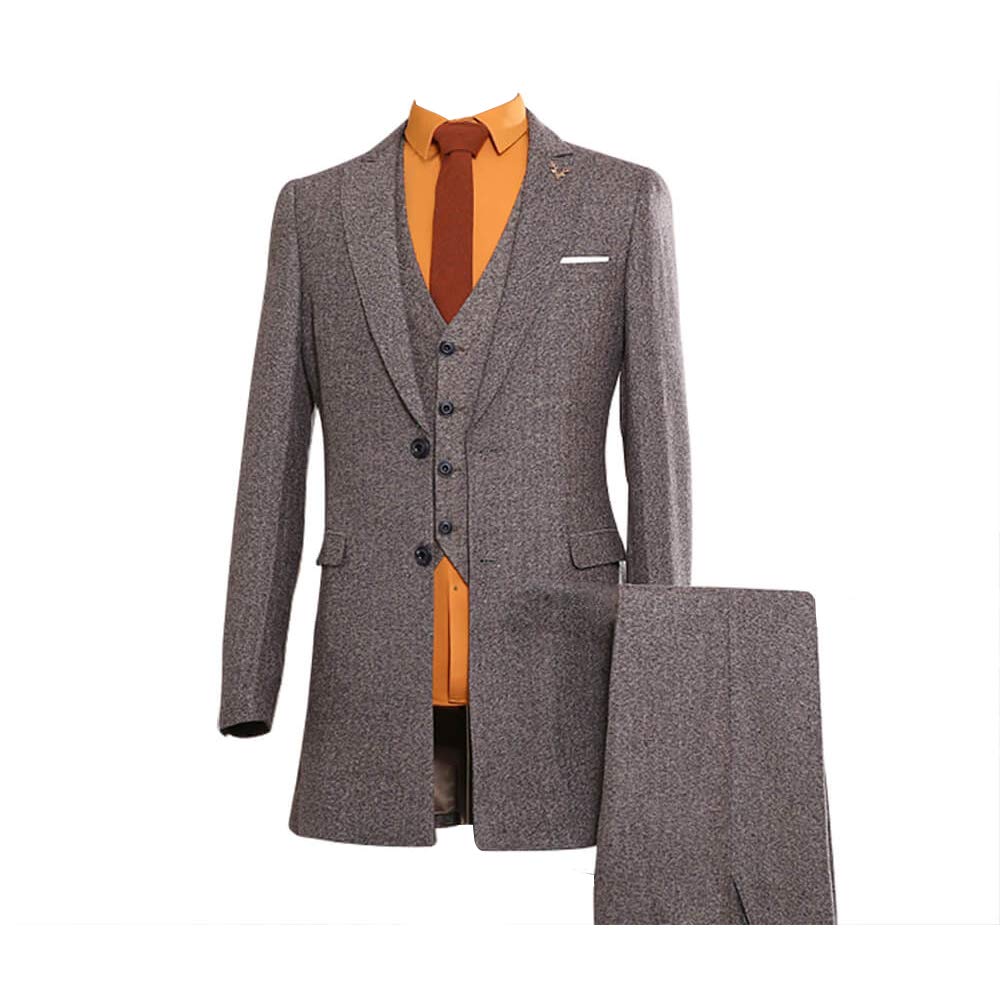 Premium Men's Wool Blend Tweed Herringbone Slim Fit Suit - Formal Business & Wedding Tuxedo for Groom - Office Wear & Special Occasion Outfit