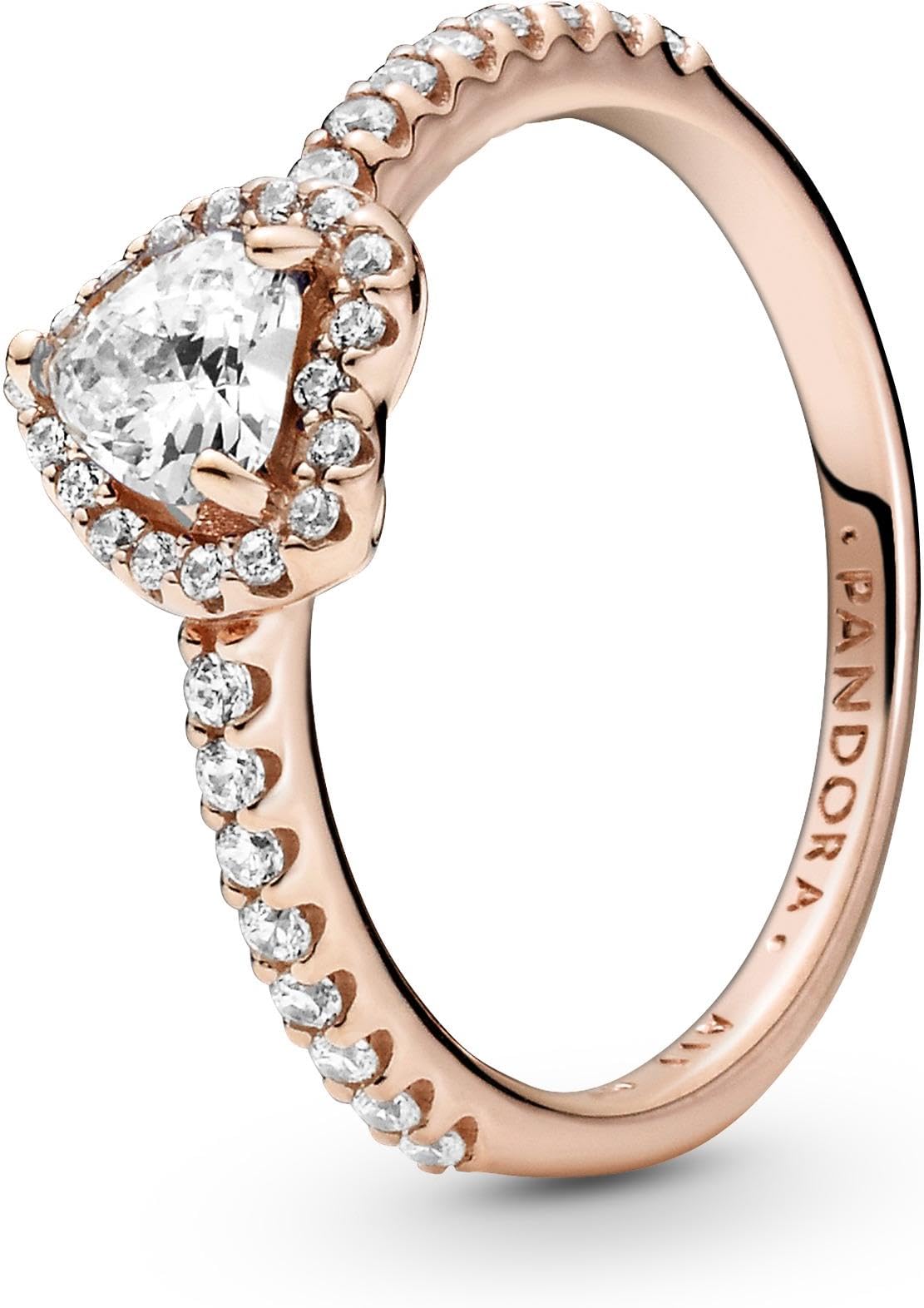 PANDORA Sparkling Elevated Heart Ring for Women - 14k Rose Gold Plated with Cubic Zirconia - Stackable & Layering Ring - Perfect Gift for Her, Anniversary, Valentine's Day - Size 8.5 - Elegant Jewelry for Date Night & Special Occasions