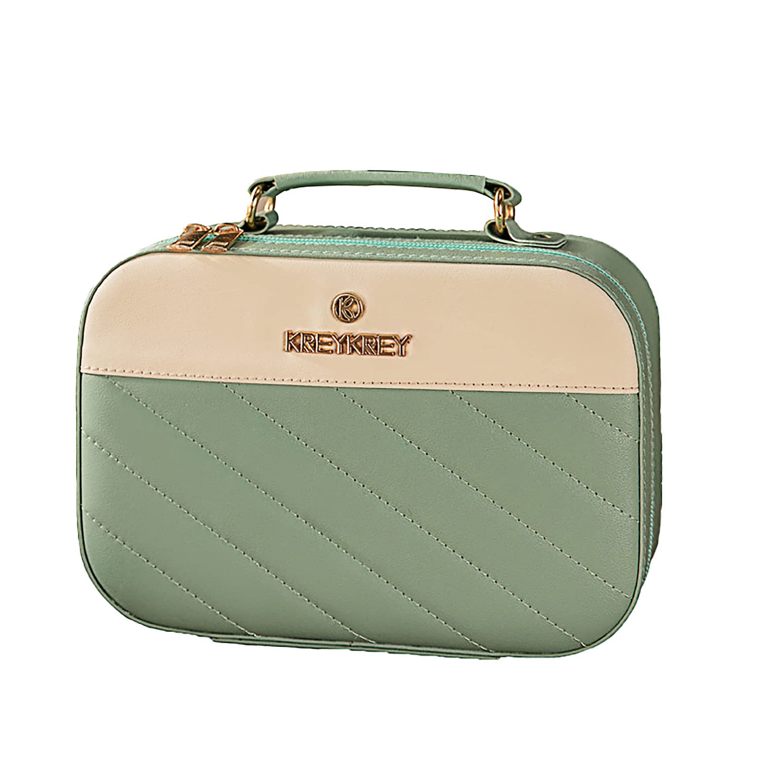 Portable Waterproof Makeup Organizer with Mirror & Brush Holder - Travel Size Cosmetic Bag for Toiletries, Small Makeup Case - Perfect for Travel, Gym, and Daily Use (Green)