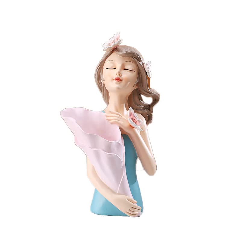 Modern Abstract Resin Sculpture - Handcrafted Blue Flower Arrangement Girl Statue for Home Decor, Living Room & Office | Unique Art Figurine & Showpiece for Shelf Display, Gift Giving & Interior Design