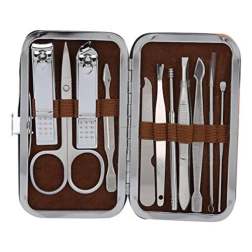 11-Piece Stainless Steel Manicure & Pedicure Kit - Nail Clippers, Nail File, Ear Pick, Eyebrow Tweezers - Professional Grooming Set for Home & Travel Nail Care