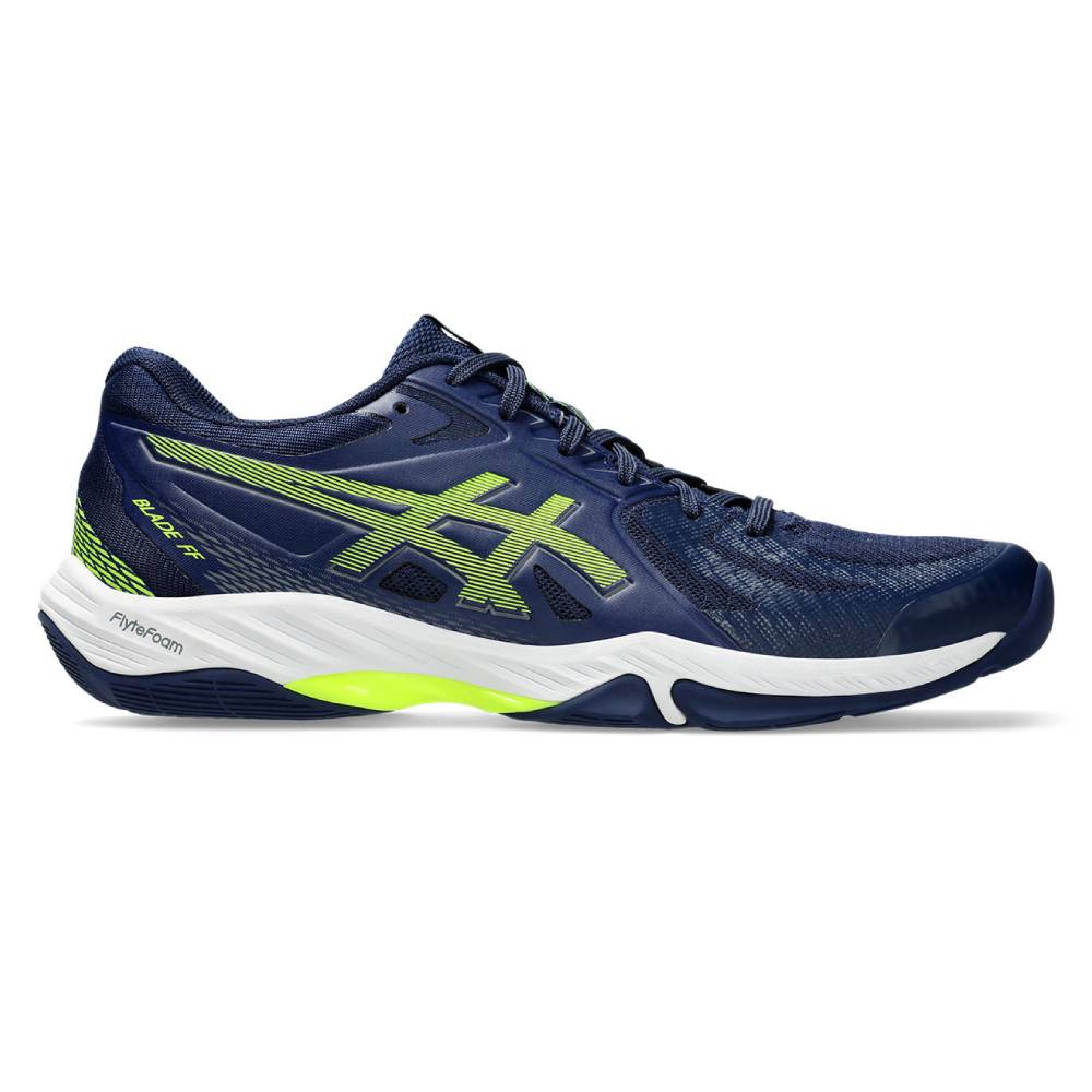 ASICS Blade FF Men's Indoor Volleyball Shoes - Lightweight Court Sneakers for Badminton & Squash (Blue Expanse/Safety Yellow) - Perfect for Gym Training & Competitive Sports