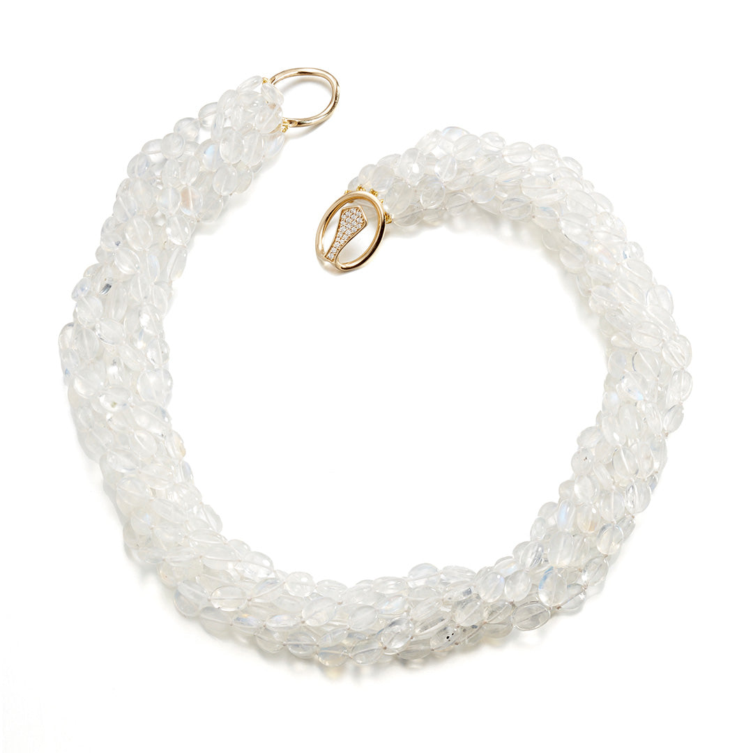 Elegant 8-Strand Graduated Moonstone Necklace with Diamond Clasp - Perfect for Weddings, Evening Events & Boho Fashion