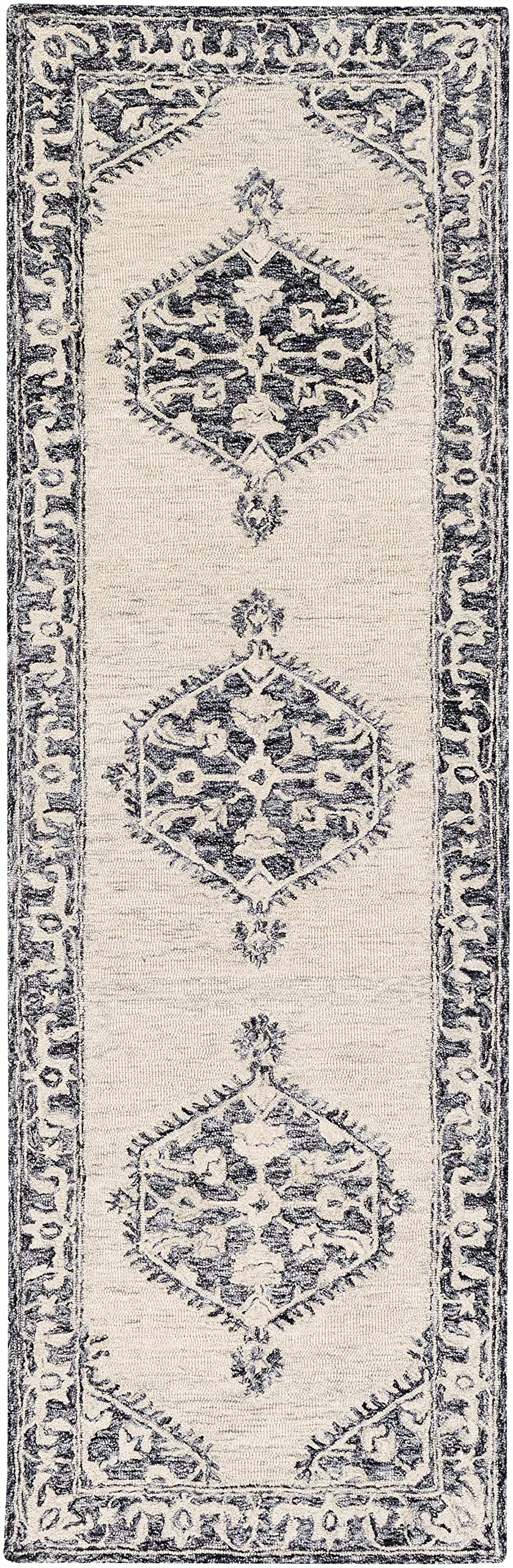 Hauteloom Carmi Wool Hallway & Kitchen Runner Rug - Traditional Black, Gray, Beige - 2'6