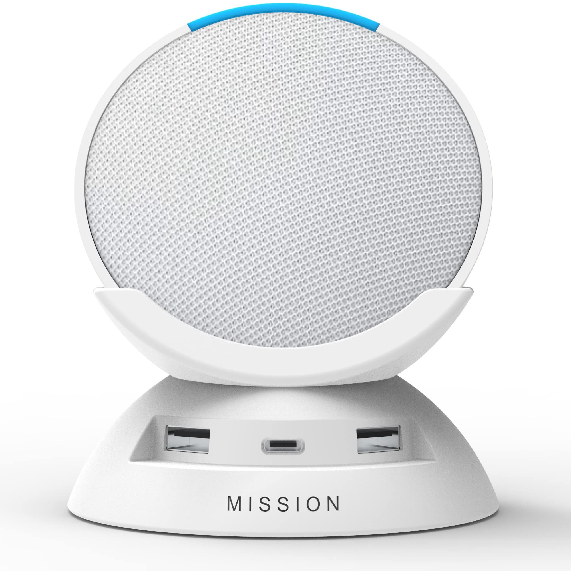 Echo Pop Smart Speaker Bundle with Stand - Glacier White | Includes USB-C & USB-A Charging Ports | Perfect for Home, Office & Alexa Smart Devices