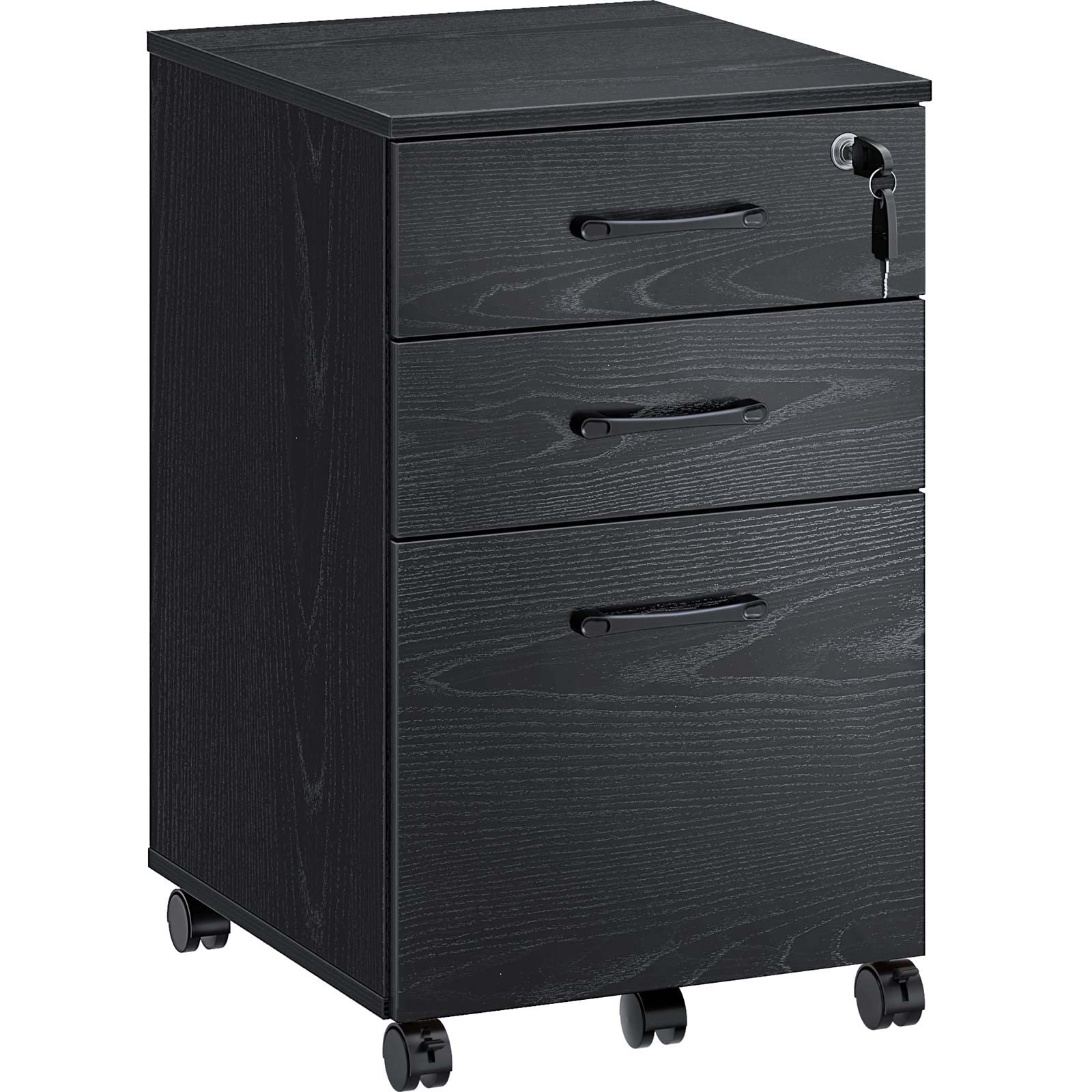 Rolanstar 3-Drawer Locking File Cabinet with Wheels - Mobile Vertical Rolling Storage for Letter-Sized Documents & Hanging Folders - Perfect for Home Office & Under Desk Organization