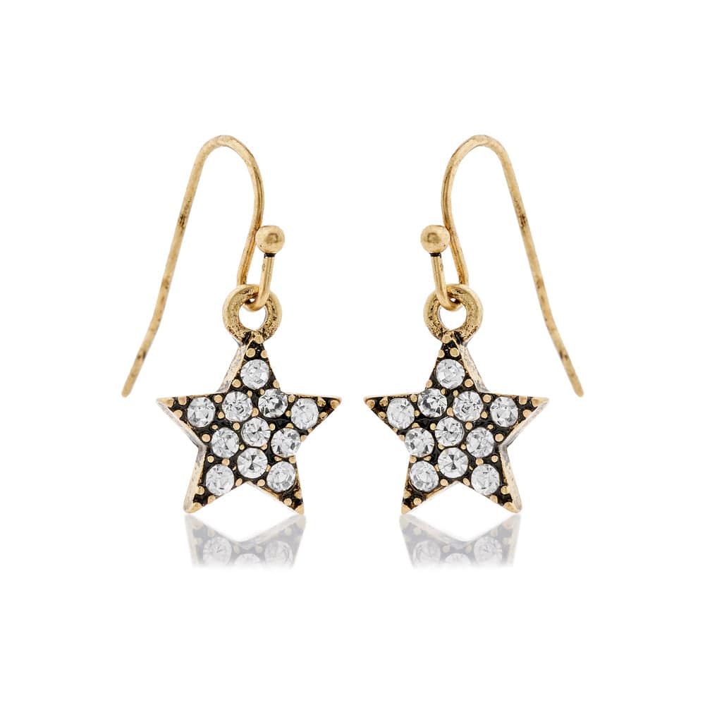 Vintage Style Brass Star Drop Earrings with Diamante Crystals - Elegant Dangle Earrings for Women, Perfect for Parties, Weddings & Evening Events