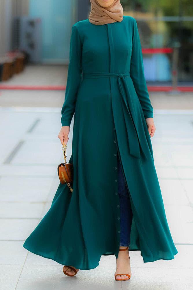 Emerald Green Shirt Dress for Women - Elegant Long Sleeve Button Down Tunic Dress - Perfect for Office, Casual Outings & Special Occasions