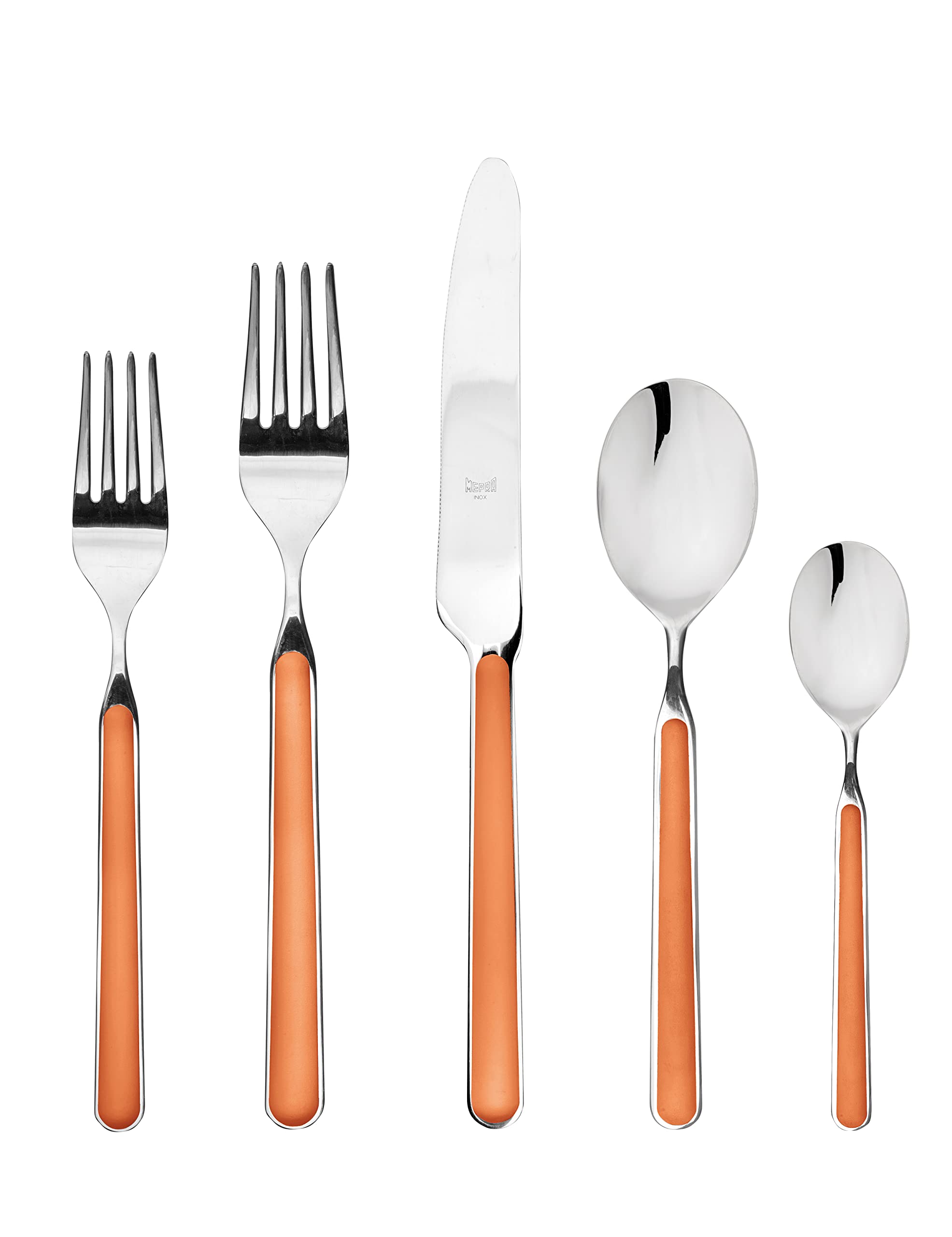 Premium MEPRA Stainless Steel Flatware Set - 18-Piece Orange Cutlery for Dining, Kitchen & Entertaining - Durable Dishwasher Safe Silverware for Everyday Use & Special Occasions