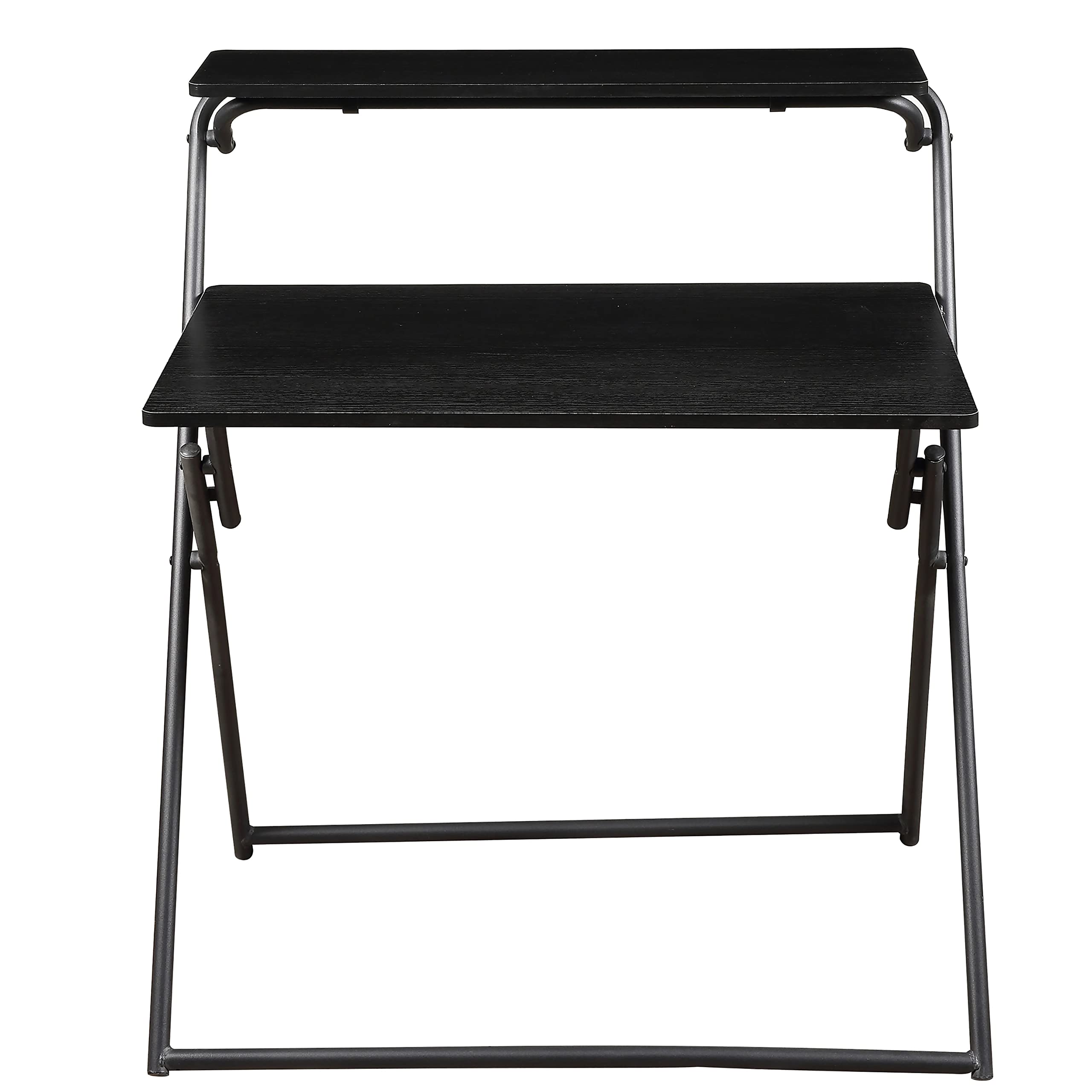2-Tier Foldable Computer Desk for Home Office - Space Saving Small Desk with Shelf, No Assembly Required, Black | Perfect for Apartments, Dorms & Small Spaces