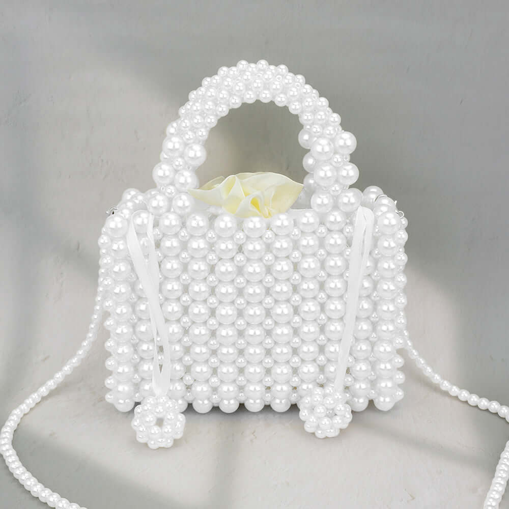 Elegant White Pearl Box Top Handle Crossbody Bag for Women - Perfect for Parties, Weddings & Everyday Use