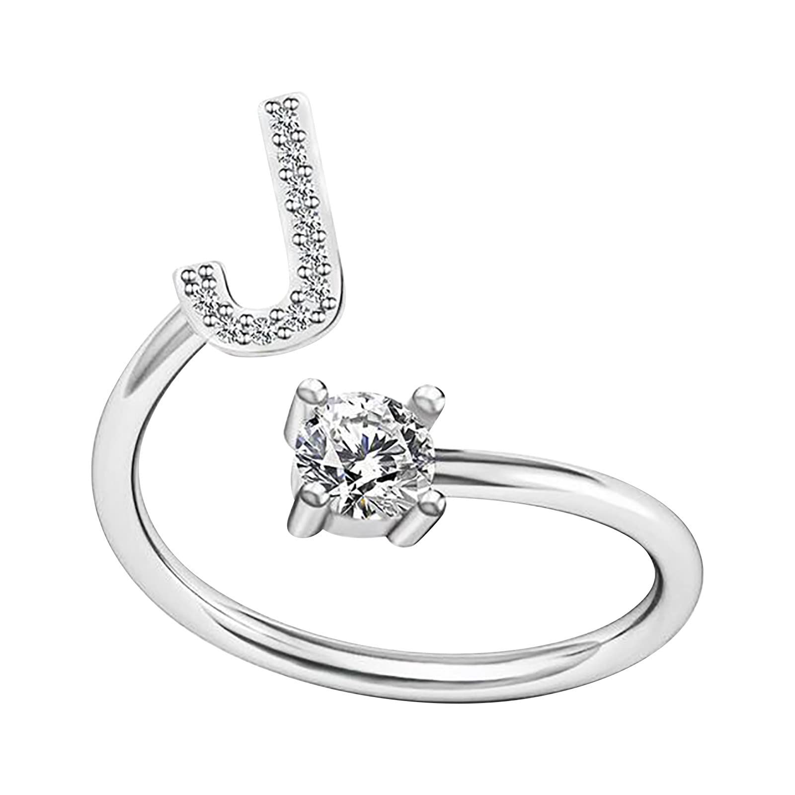 Personalized Alphabet Stacking Rings for Women - A to Z Letter Couple Rings with Full Diamond Micro Inlaid Zircon - Fashion Jewelry Gift for Her, Girlfriend, Wife - Perfect for Anniversary, Valentine's Day & Everyday Wear