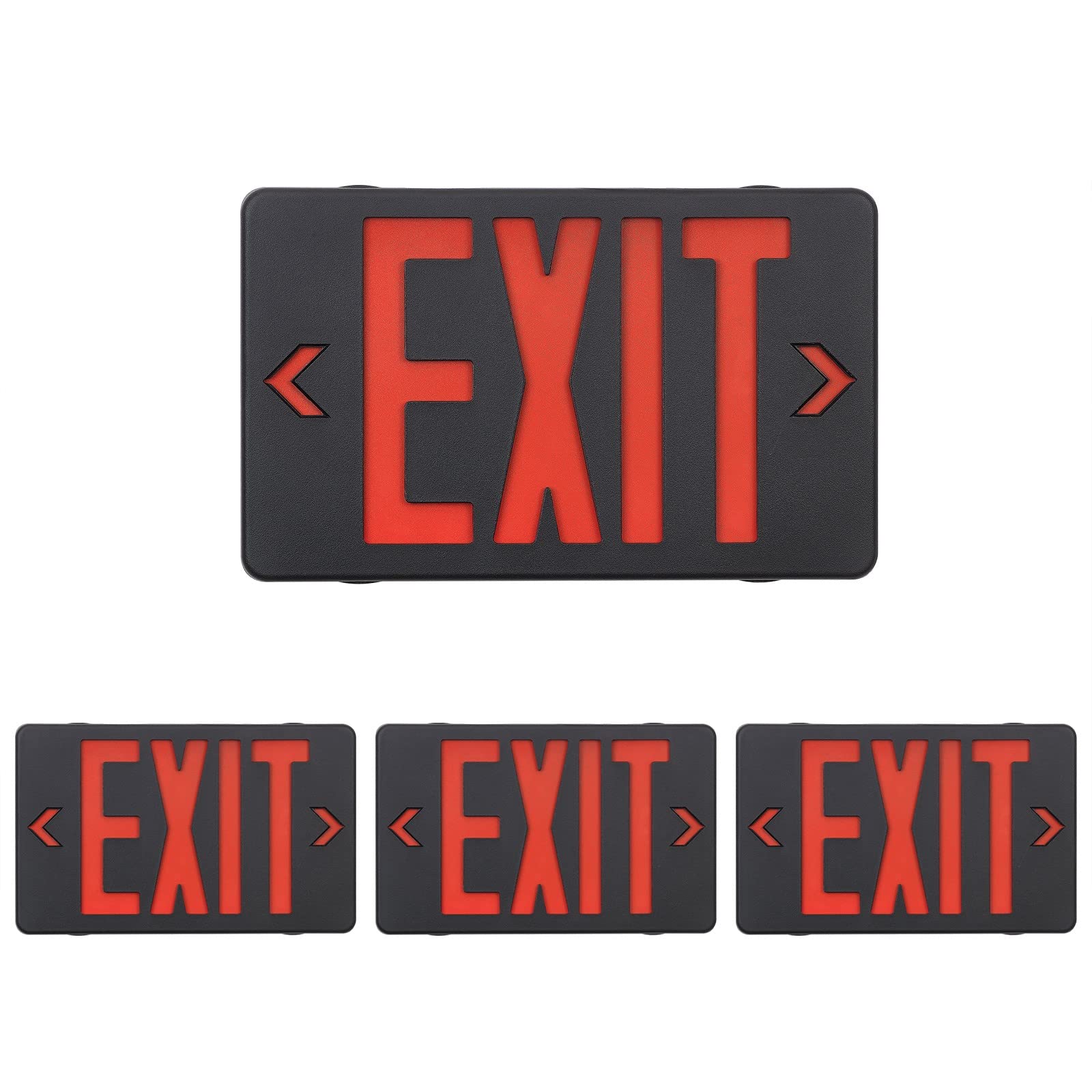 GZRUIYANG Red LED Exit Sign with Black Housing - UL Listed Emergency Exit Light with Battery Backup, AC 120/277V - 4 Pack Commercial Emergency Lights for Offices, Warehouses & Public Buildings