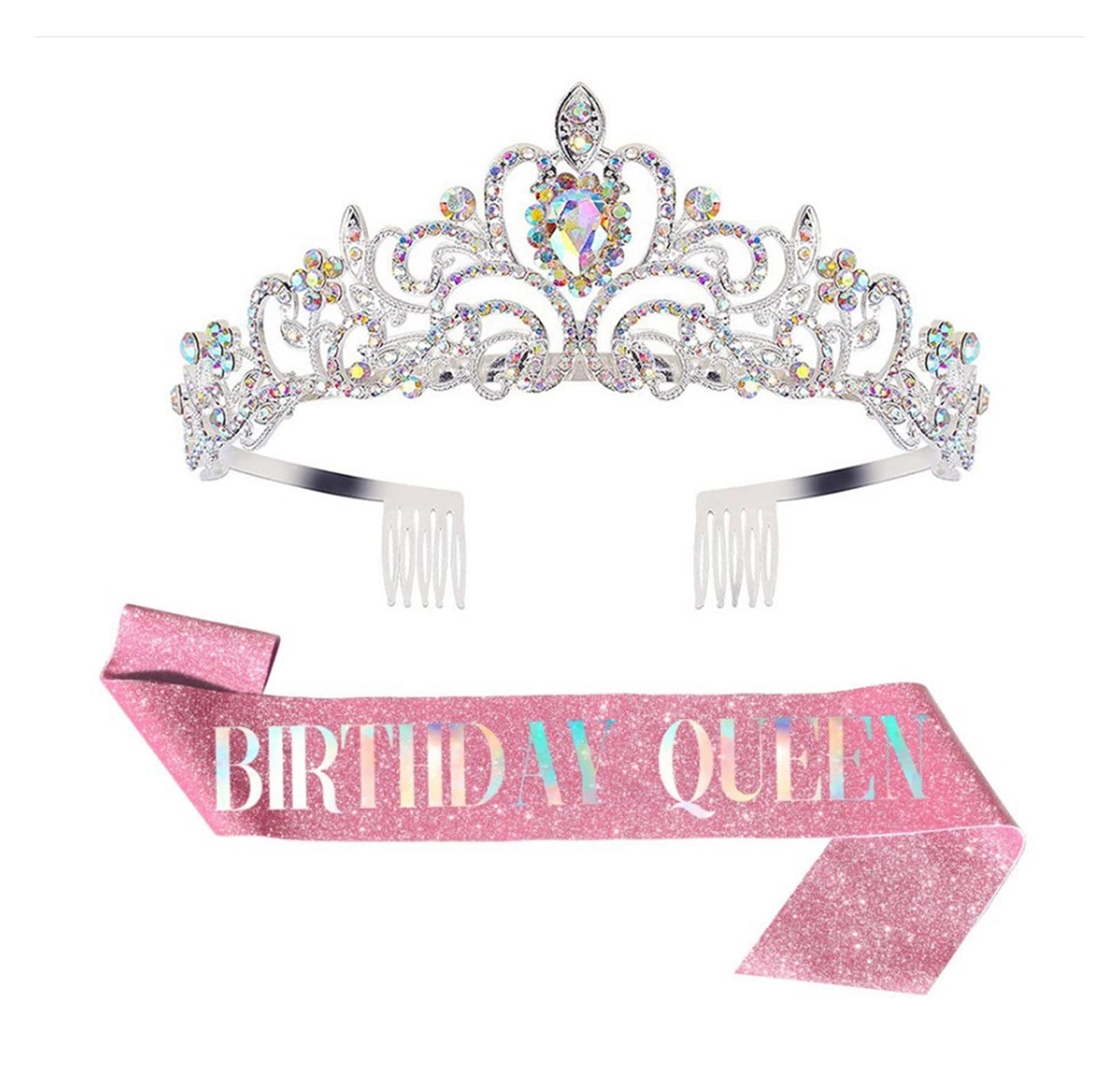 Silver Crystal Rhinestone Bridal Crown Tiara Set - Elegant Birthday Party Hair Accessories for Girls & Women - Perfect for Weddings, Prom, Queen Parties & Special Occasions