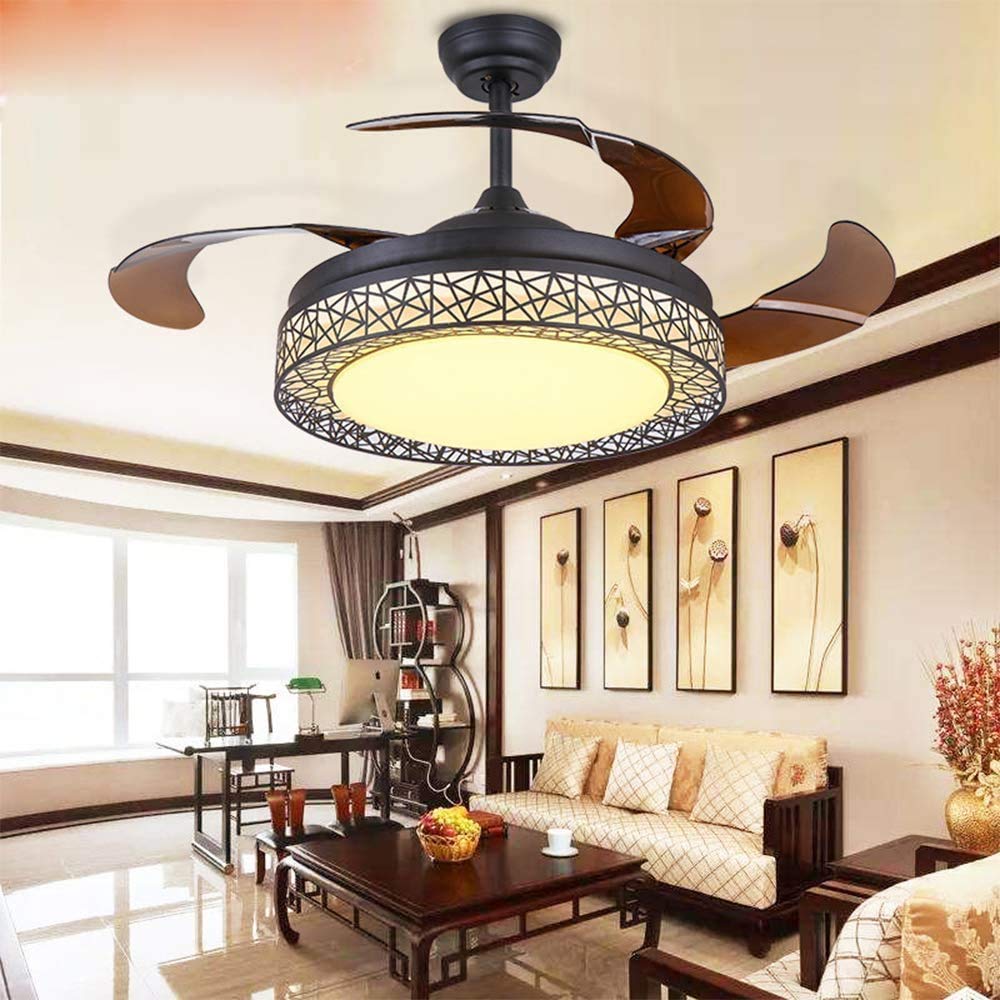 42 Inch LED Ceiling Fan with Remote Control - 3 Color Changing Lights & Retractable Blades - Smart Bluetooth Enabled Chandelier Fan for Living Room, Bedroom & Indoor Spaces (Black) - Perfect for Home Cooling & Stylish Lighting