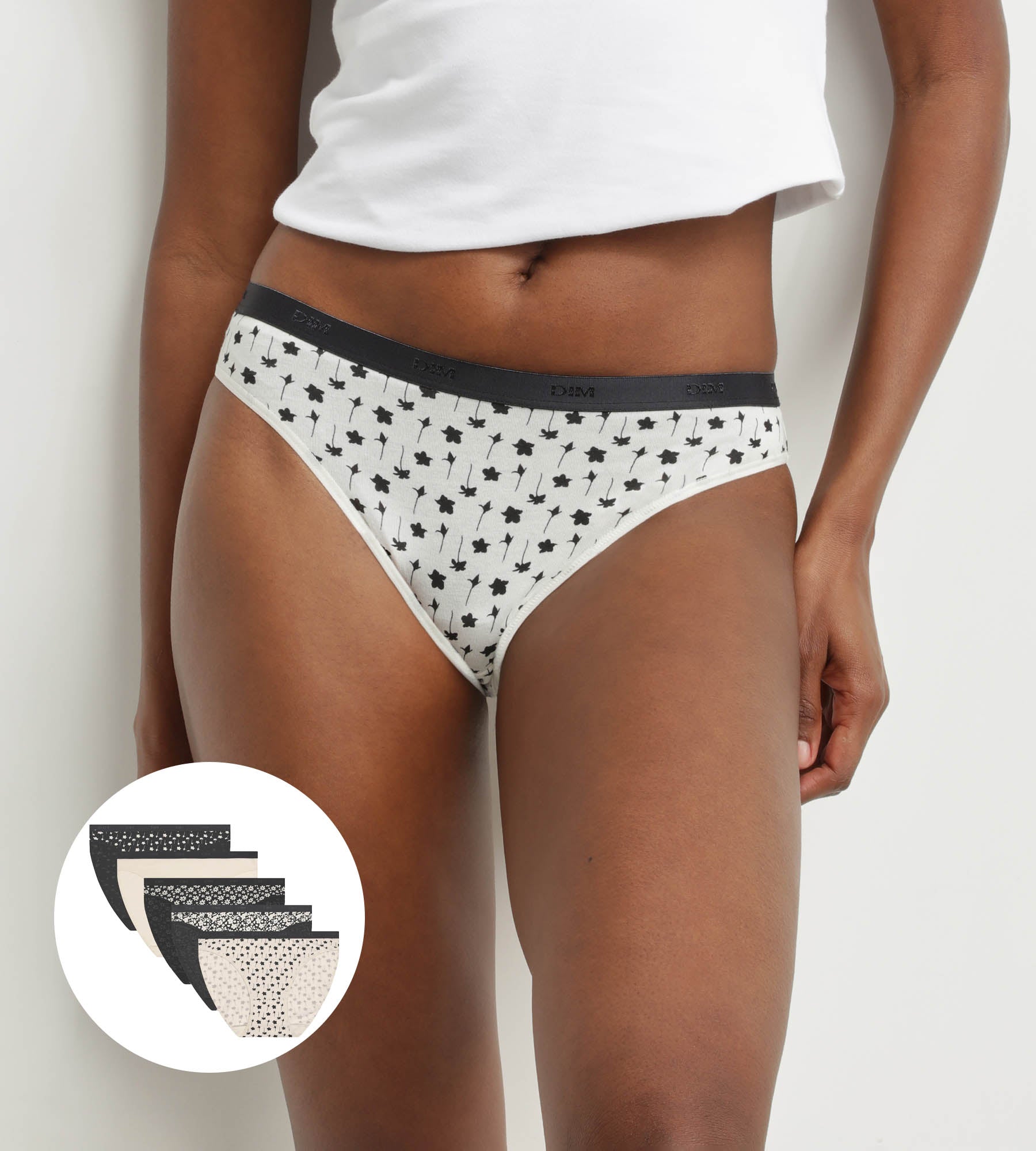 5 Pack Stretch Cotton Panties with Floral Pattern in White & Black - Comfortable Underwear for Women, Perfect for Daily Wear, Workout, and Travel
