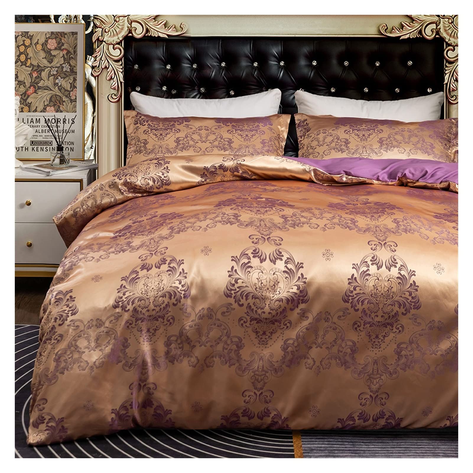 Luxury Satin Duvet Cover Set 3-Piece Neoclassical Jacquard Bedding - Queen Size Duvet Cover + 2 Pillowcases for Twin/Full/Queen/King Beds | Elegant Bedroom Decor & Hotel Style Home Upgrade
