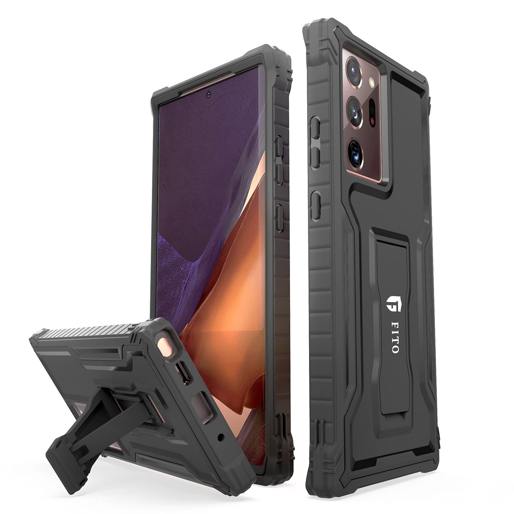 FITO Samsung Galaxy Note 20 Ultra Case - Heavy Duty Shockproof Dual Layer Protective Cover for Note 20 Ultra 5G (6.9 Inch) with Built-in Kickstand - Black | Perfect for Outdoor Activities, Travel & Daily Protection