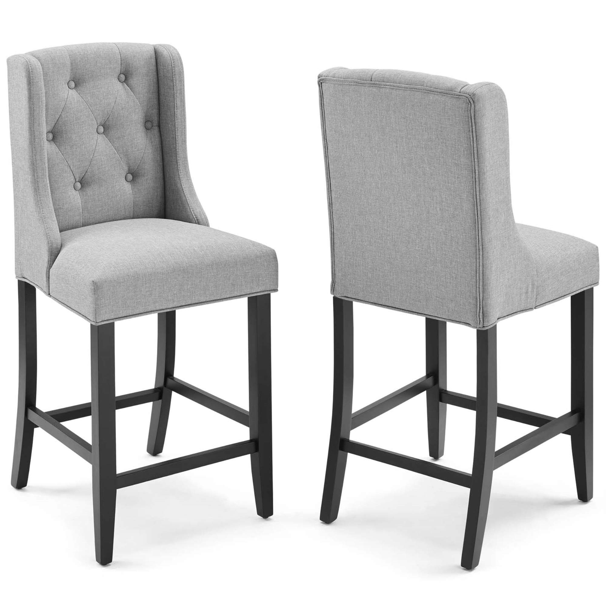Ergode Baronet Tufted Button Upholstered Fabric Counter Stool Set of 2 - Modern Light Gray Kitchen Bar Stools with Comfortable Padding & Solid Wood Legs - Perfect for Breakfast Bars, Kitchen Islands, and Home Decor