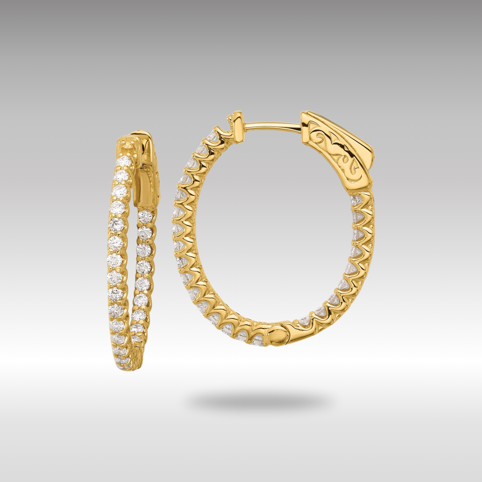 1.04ct Gold Diamond 52 Oval Hoop Earrings with Safety Clasp - 1.5mm In/Out - Model XE3244AA | Elegant Jewelry for Parties, Weddings & Special Occasions