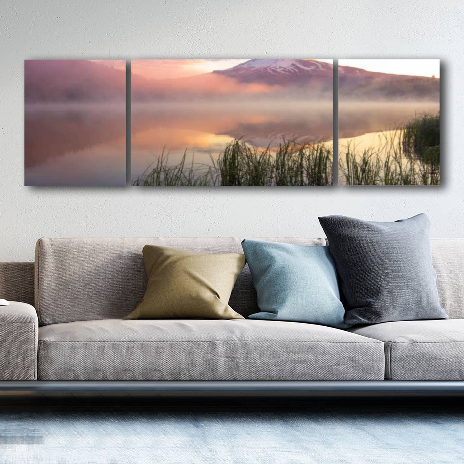 Premium Framed Giclee Canvas Print - Trillium Lake & Mount Hood Oregon Landscape Wall Art (63”W x 20”H) for Living Room, Office & Home Decor - Perfect for Nature Lovers & Modern Interior Design