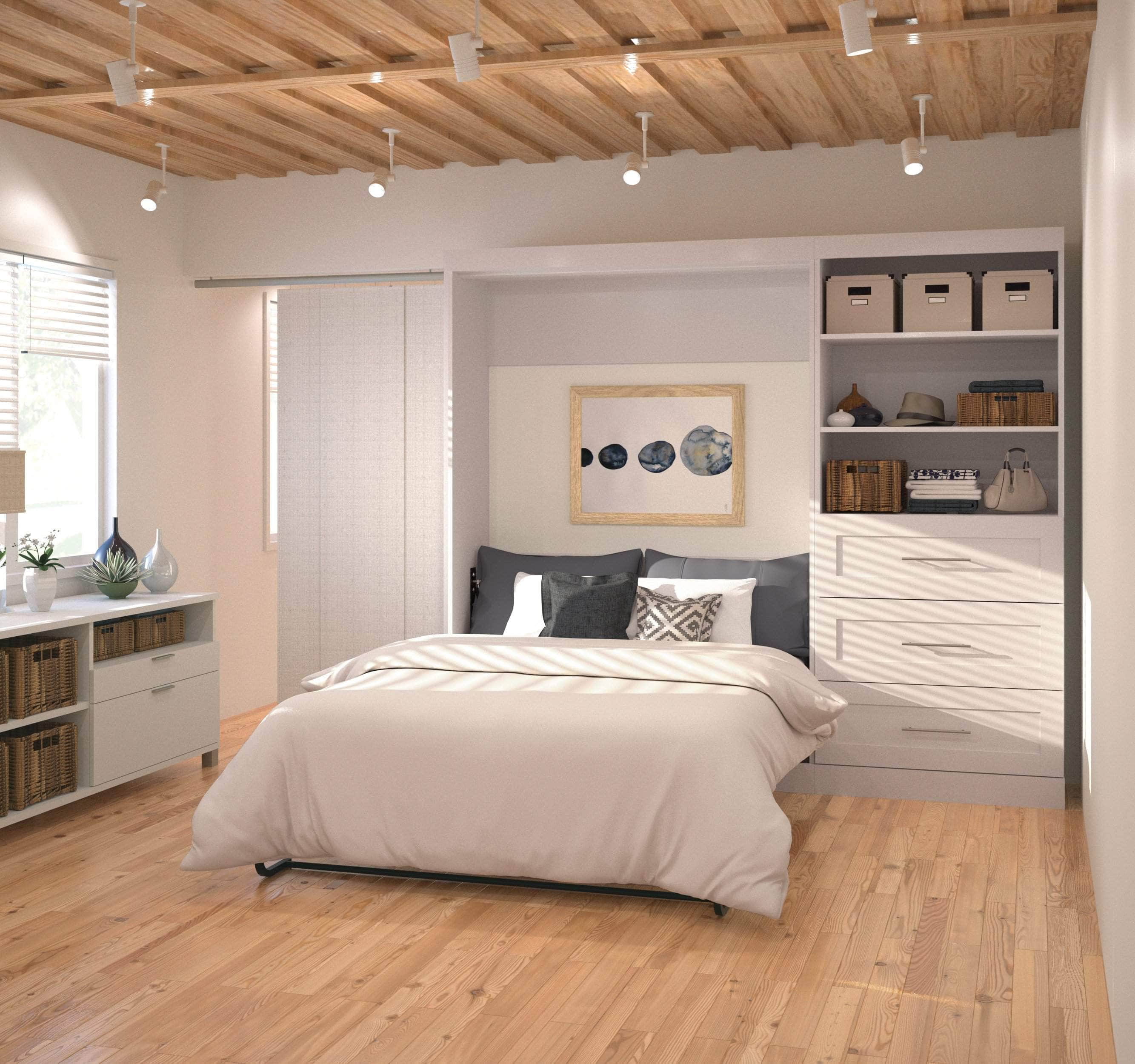 Pur Full Murphy Wall Bed with Storage Drawers - Space-Saving White Wall Bed for Small Apartments & Guest Rooms (95W)
