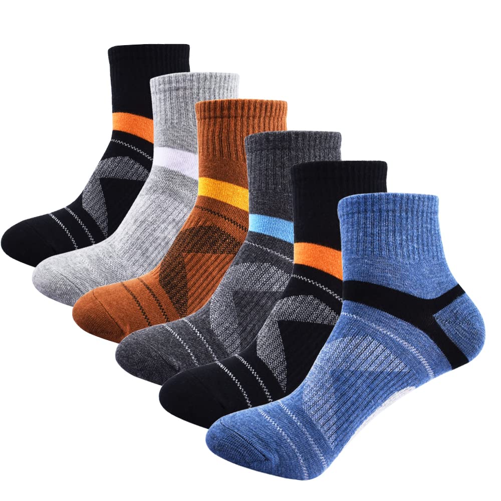 Men's Ankle Quarter Socks - Breathable Athletic Running Hiking Socks with Cushion Support - Moisture Wicking Performance Cotton Socks for Sports, Gym & Outdoor Activities