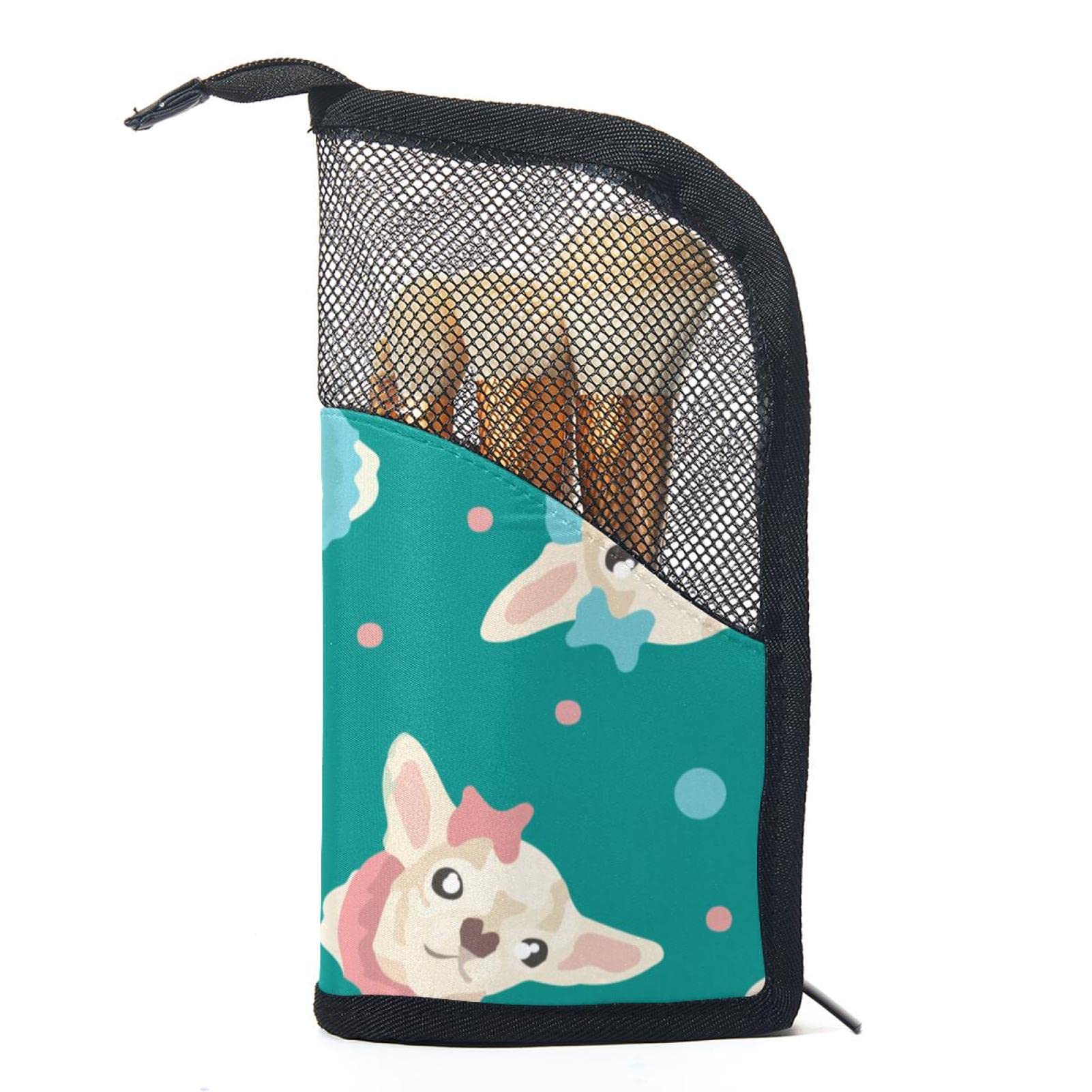 12-Piece Portable Makeup Brush Organizer Bag with Bow Chihuahua Dog Design - Perfect Travel Makeup Brush Holder Case for Home & On-The-Go
