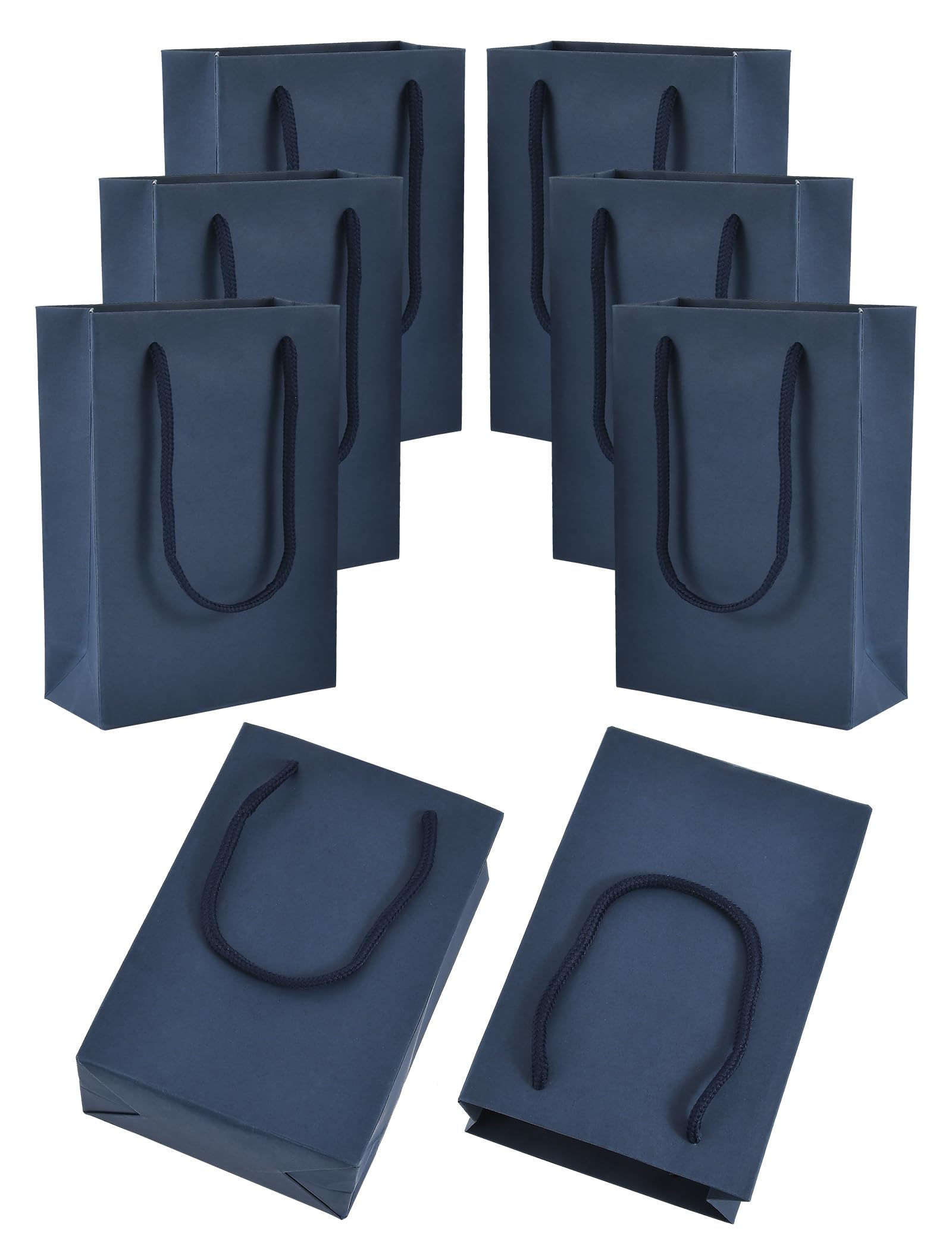 Navy Blue Gift Bags 50 Pack - 5x2x7.5 Inch Paper Gift Bags with Cotton Handles for Party, Shopping, Retail & Packaging | Perfect for Birthday Gifts, Wedding Favors & Holiday Presents