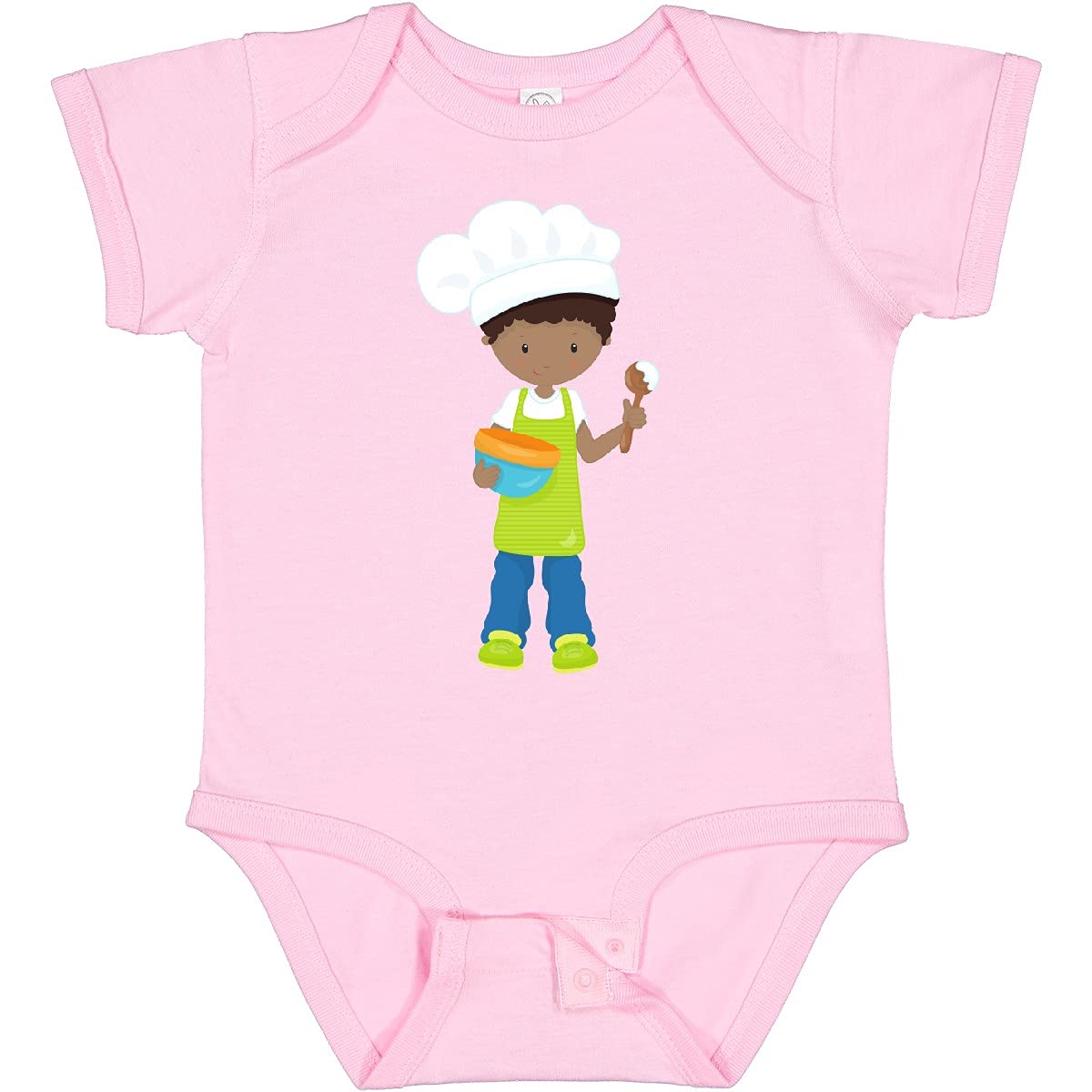 Inktastic African American Boy Baking Baker Apron Baby Bodysuit - Cute Infant Chef Outfit for Baking, Cooking & Kitchen Playtime