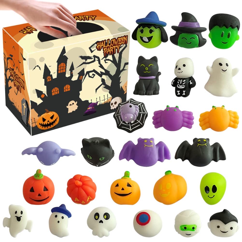 24Pcs Halloween Stress Relief Toys - Cute Pumpkin Ghost Spider Squishy Toys for Kids & Adults, Halloween Party Favors, Bag Fillers, Decorations & Gifts | Perfect for Classroom Rewards, Trick-or-Treat Goodie Bags & Holiday Stress Relief