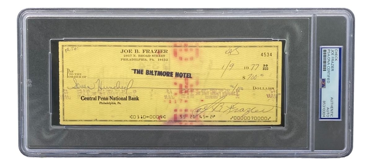 Joe Frazier Autographed Boxing Memorabilia - PSA/DNA Certified Signed Bank Check #4534 - Perfect for Boxing Collectors & Sports Memorabilia Displays