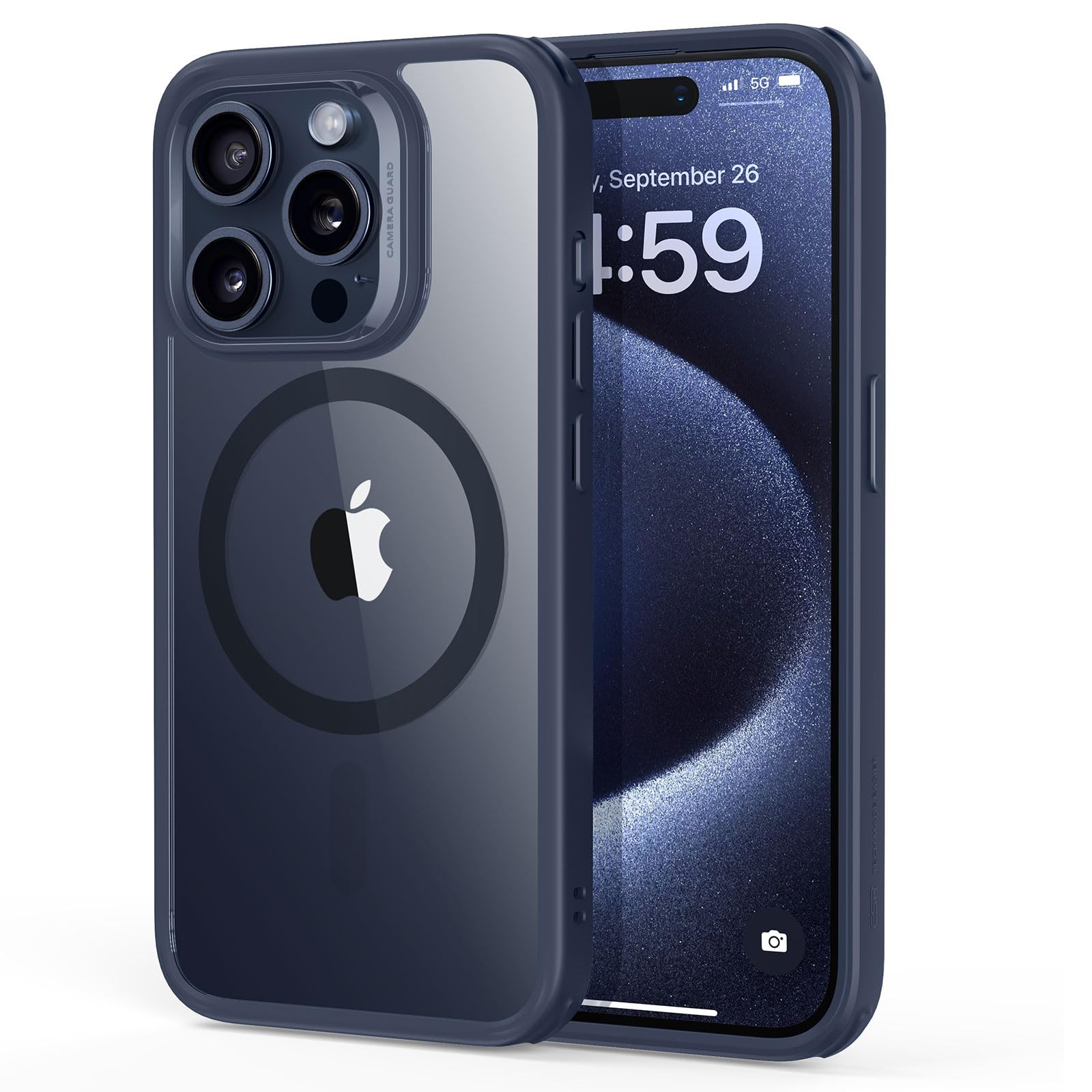 ESR for iPhone 15 Pro Case with MagSafe - Military-Grade Protection, Anti-Yellowing & Scratch-Resistant Back Cover - Magnetic Phone Case for iPhone 15 Pro (Classic Series, Clear Dark Blue) - Perfect for Work, Travel & Outdoor Activities